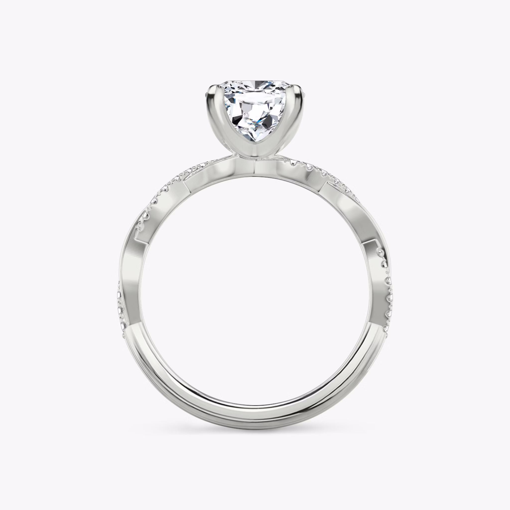 The Twisted Classic | Cushion | 18k | White Gold | bandAccent: Pavé | diamondOrientation: vertical | caratWeight: other