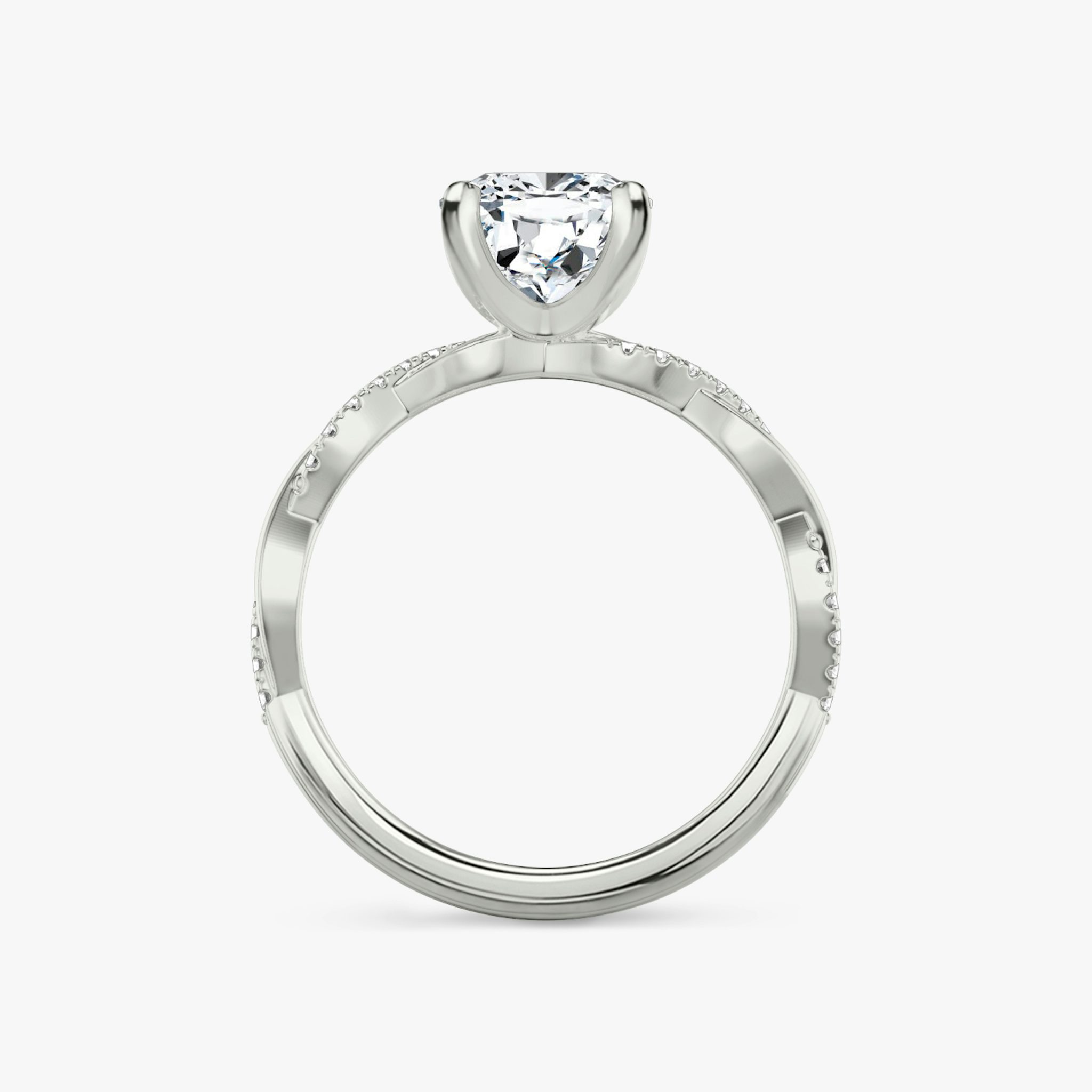 The Twisted Classic | Cushion | 18k | White Gold | bandAccent: Pavé | diamondOrientation: vertical | caratWeight: other