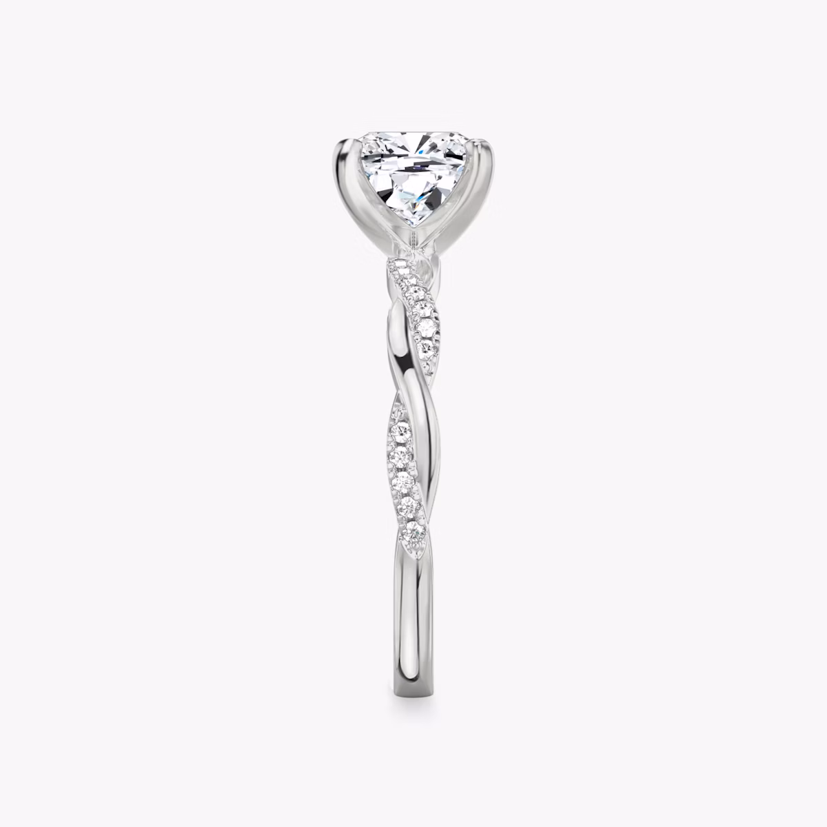 The Twisted Classic | Cushion | 18k | White Gold | bandAccent: Pavé | diamondOrientation: vertical | caratWeight: other