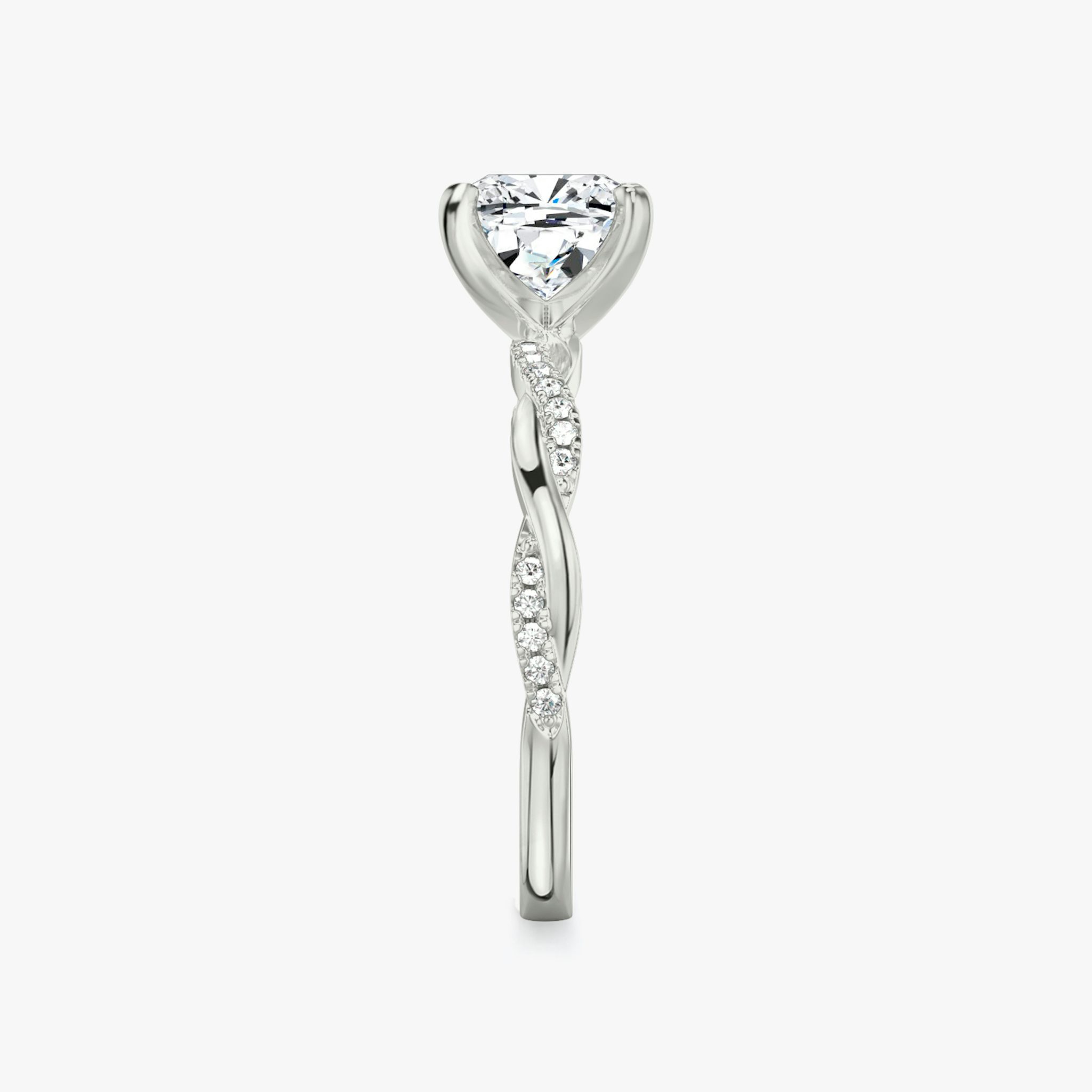 The Twisted Classic | Cushion | 18k | White Gold | bandAccent: Pavé | diamondOrientation: vertical | caratWeight: other
