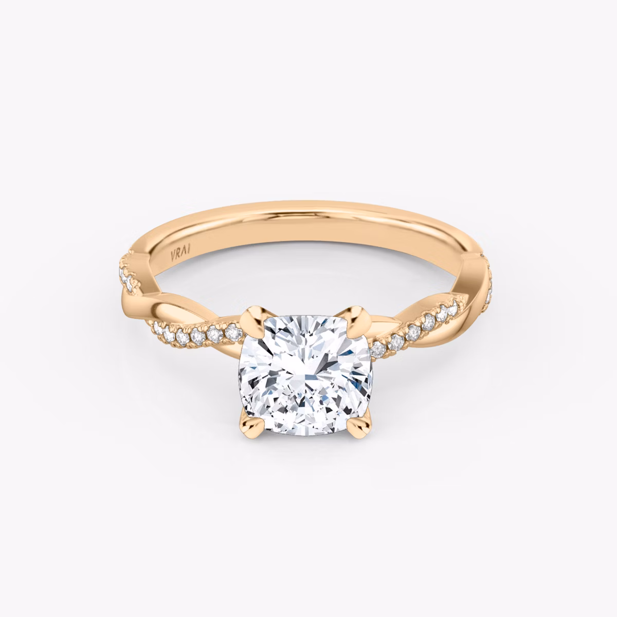The Twisted Classic | Cushion | 14k | Rose Gold | bandAccent: Pavé | diamondOrientation: vertical | caratWeight: other