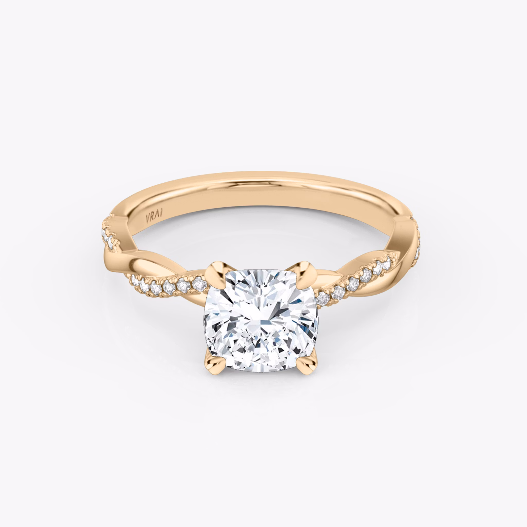 The Twisted Classic | Cushion | 14k | Rose Gold | bandAccent: Pavé | diamondOrientation: vertical | caratWeight: other