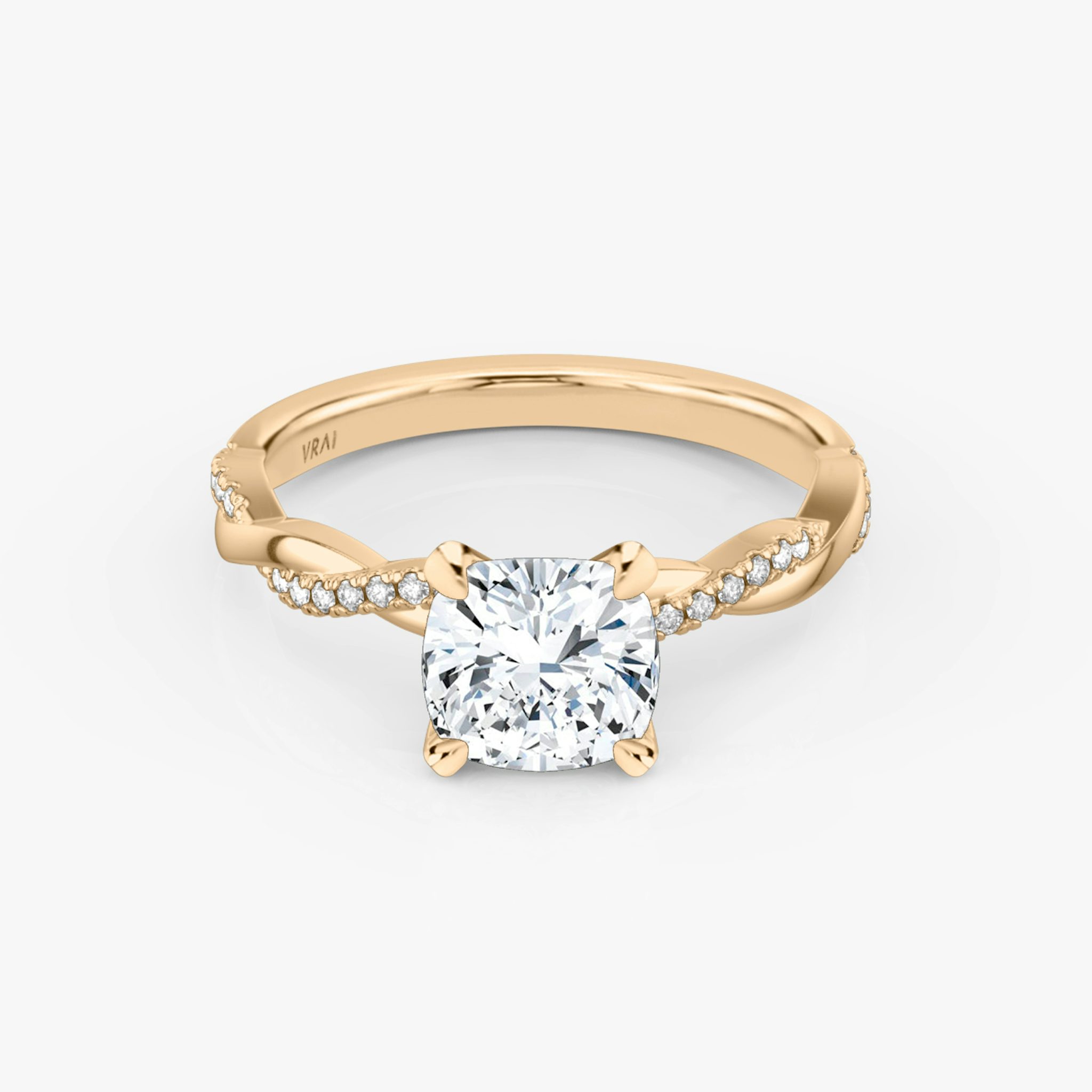 The Twisted Classic | Cushion | 14k | Rose Gold | bandAccent: Pavé | diamondOrientation: vertical | caratWeight: other
