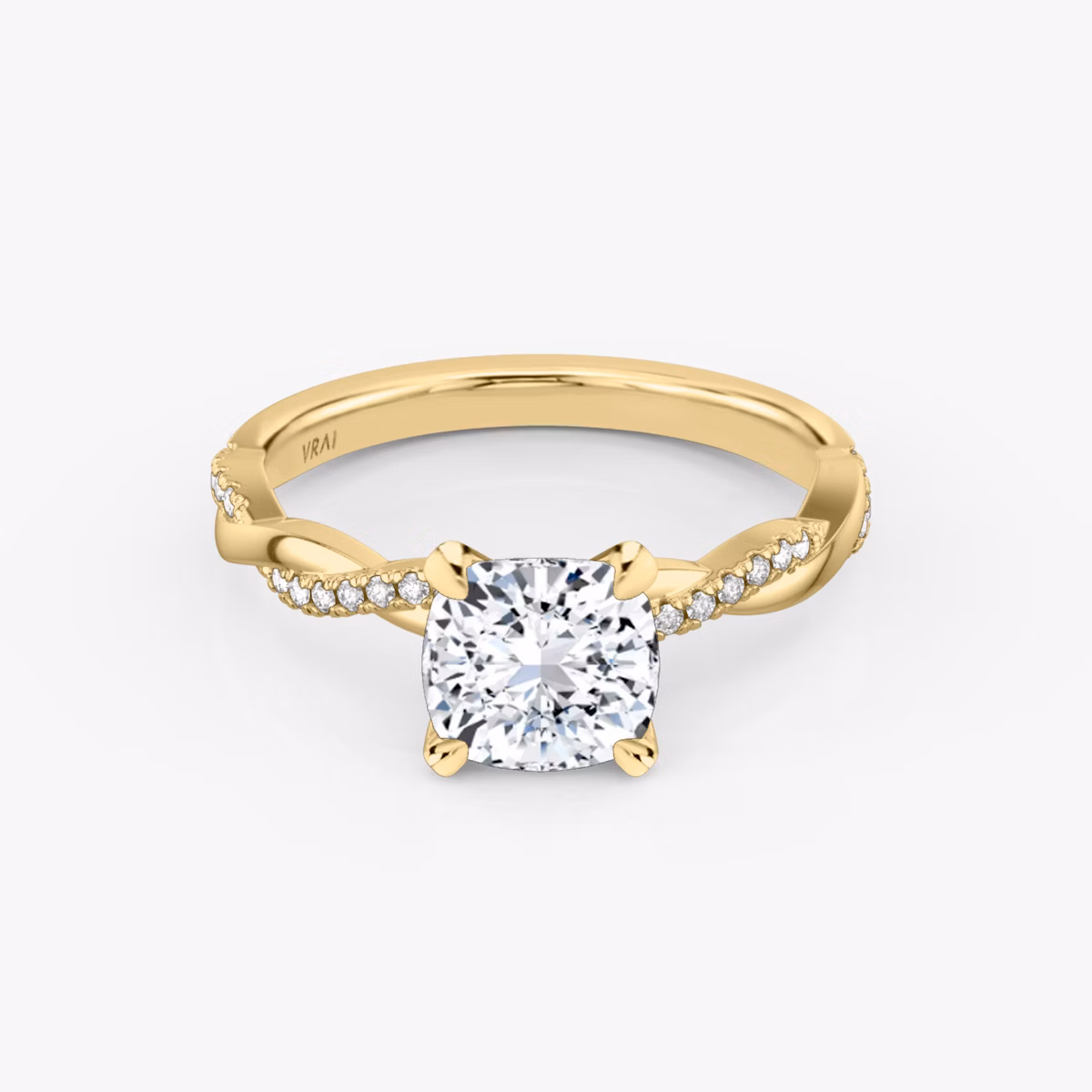 The Twisted Classic | Cushion | 18k | Yellow Gold | bandAccent: Pavé | diamondOrientation: vertical | caratWeight: other