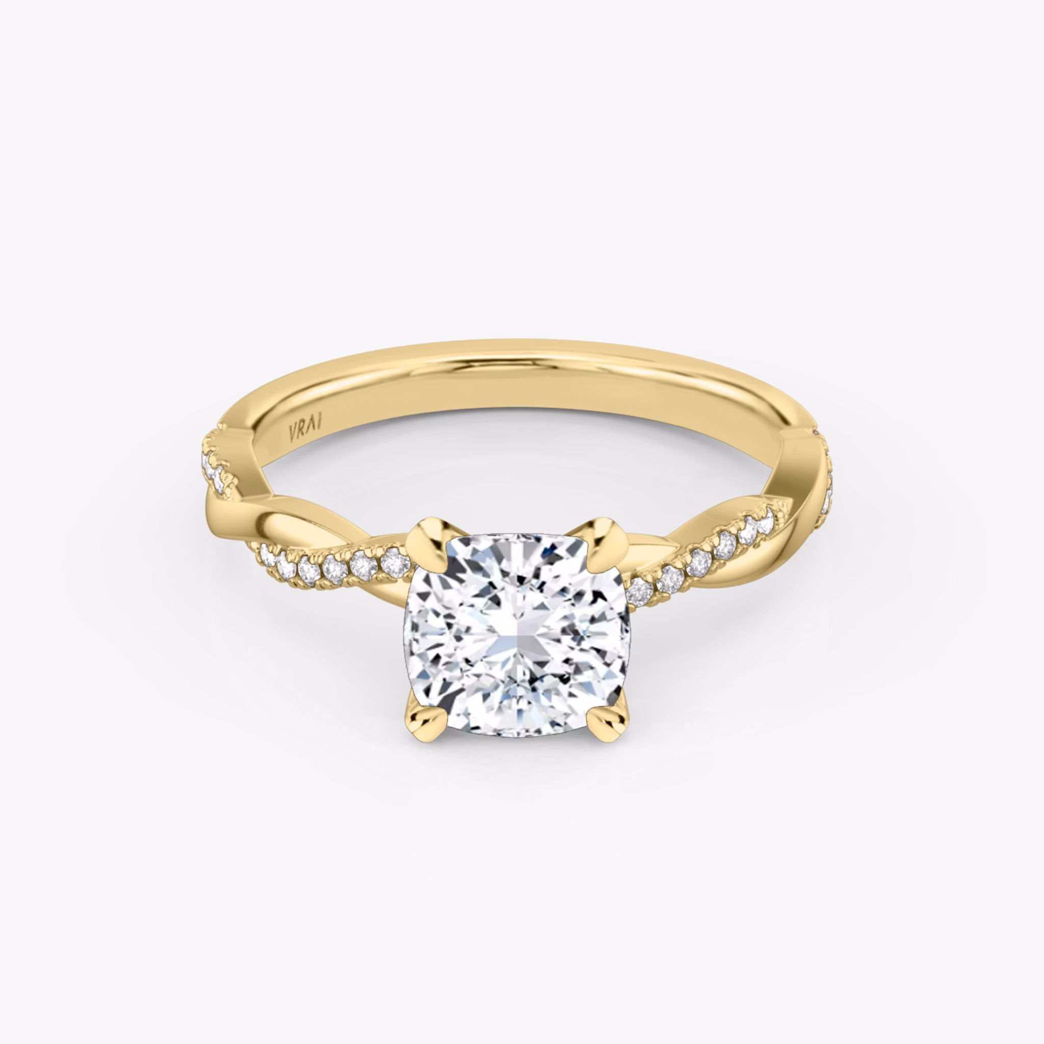 The Twisted Classic | Cushion | 18k | Yellow Gold | bandAccent: Pavé | diamondOrientation: vertical | caratWeight: other