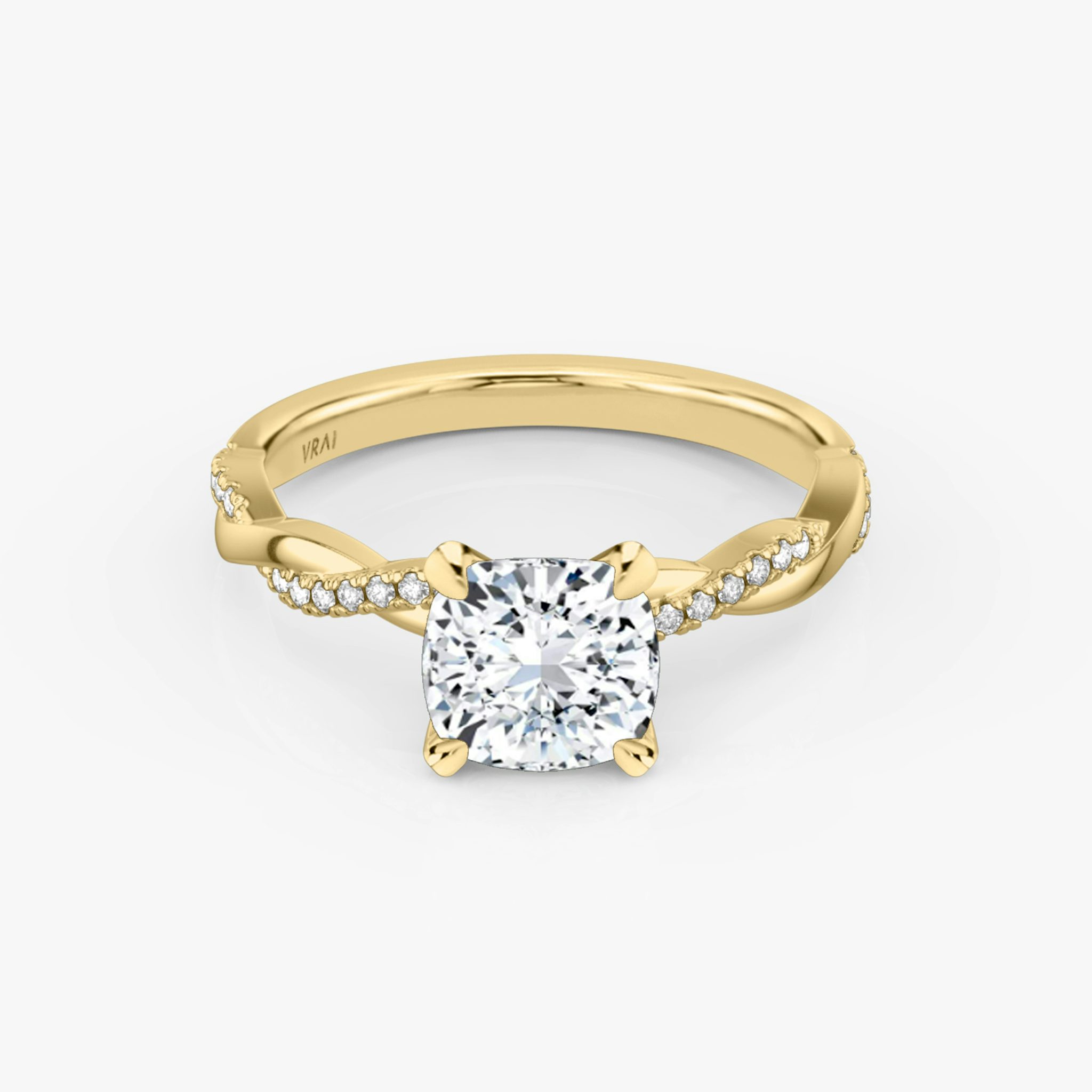 The Twisted Classic | Cushion | 18k | Yellow Gold | bandAccent: Pavé | diamondOrientation: vertical | caratWeight: other