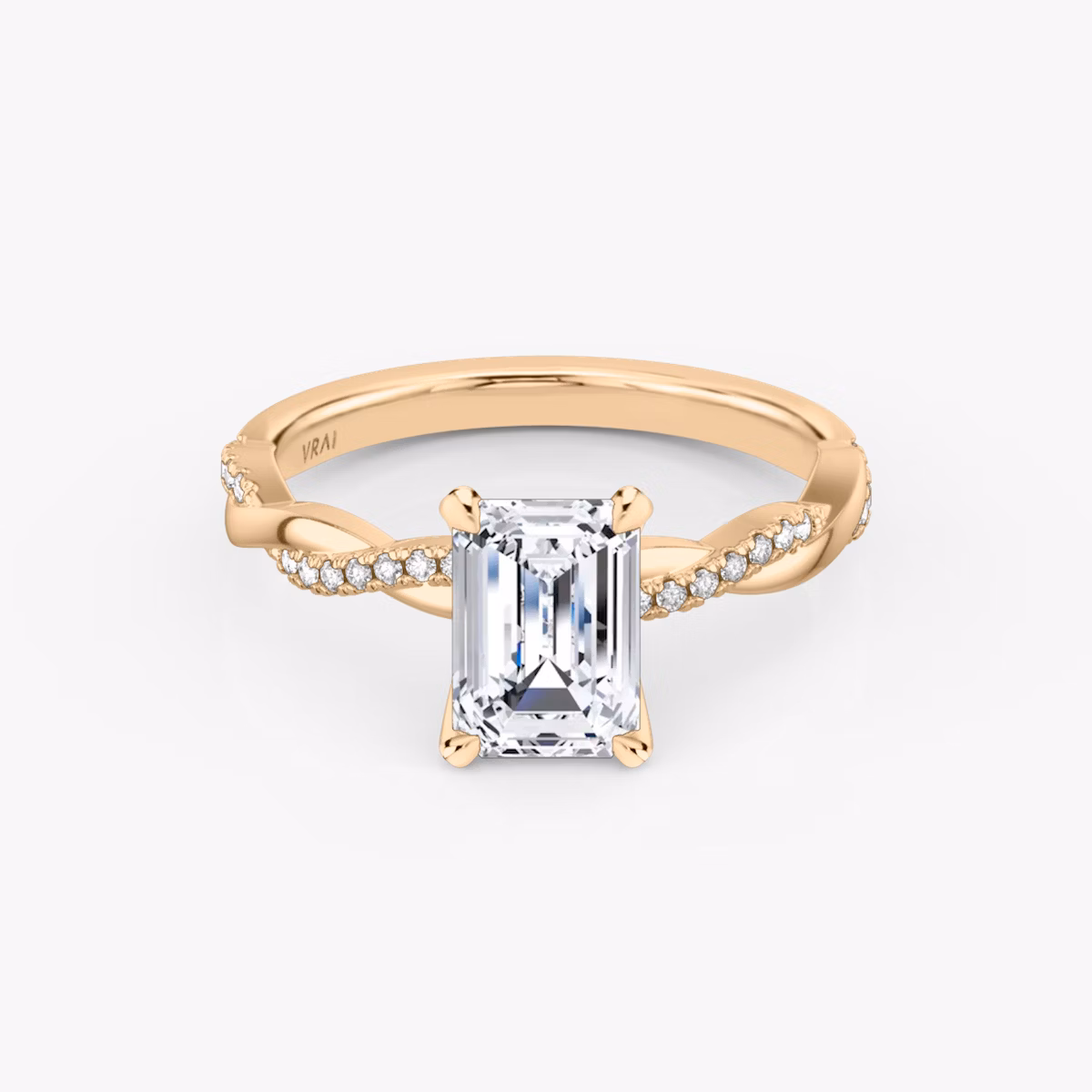 The Twisted Classic | Emerald | 14k | Rose Gold | bandAccent: Pavé | diamondOrientation: vertical | caratWeight: other