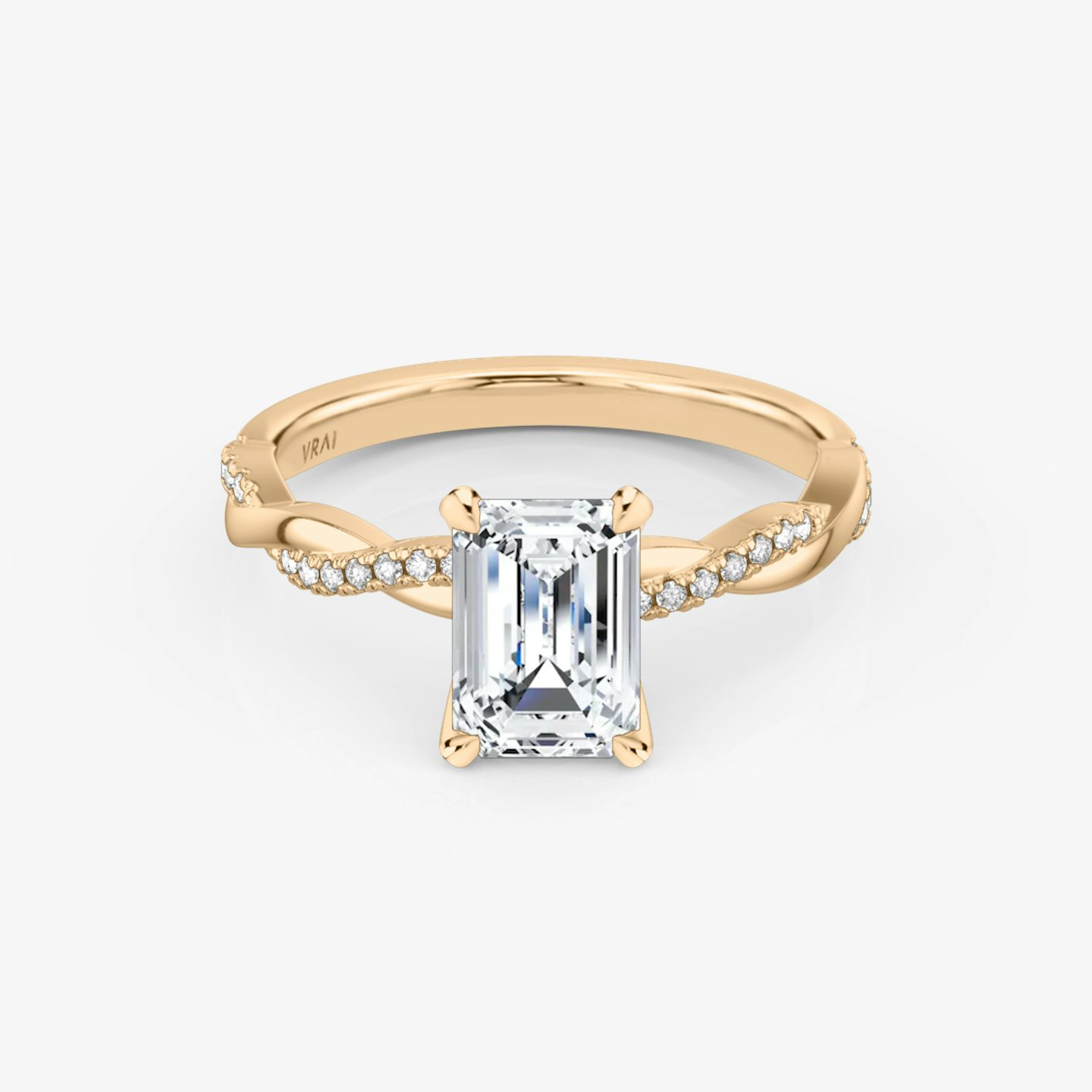 The Twisted Classic | Emerald | 14k | Rose Gold | bandAccent: Pavé | diamondOrientation: vertical | caratWeight: other