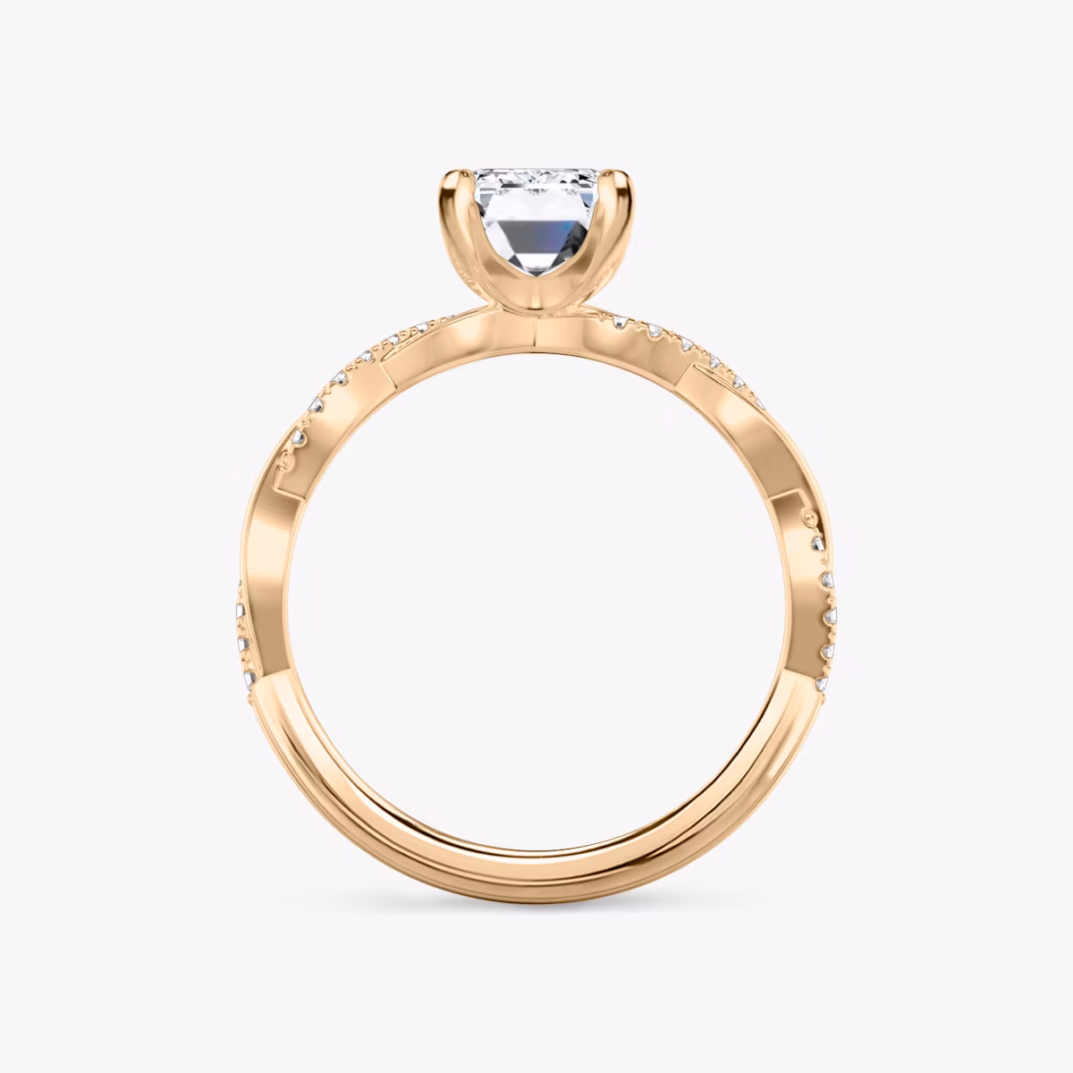 The Twisted Classic | Emerald | 14k | Rose Gold | bandAccent: Pavé | diamondOrientation: vertical | caratWeight: other