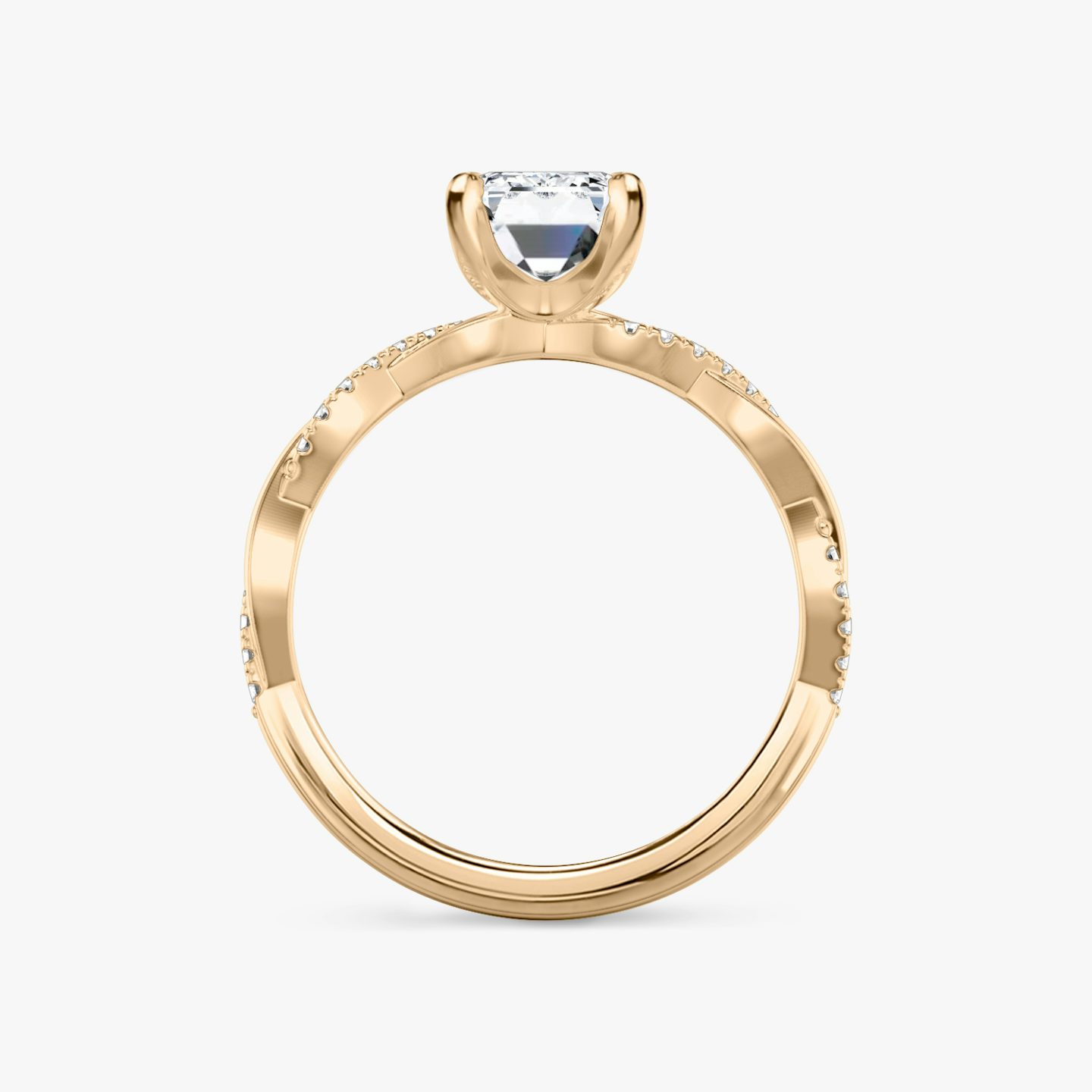 The Twisted Classic | Emerald | 14k | Rose Gold | bandAccent: Pavé | diamondOrientation: vertical | caratWeight: other