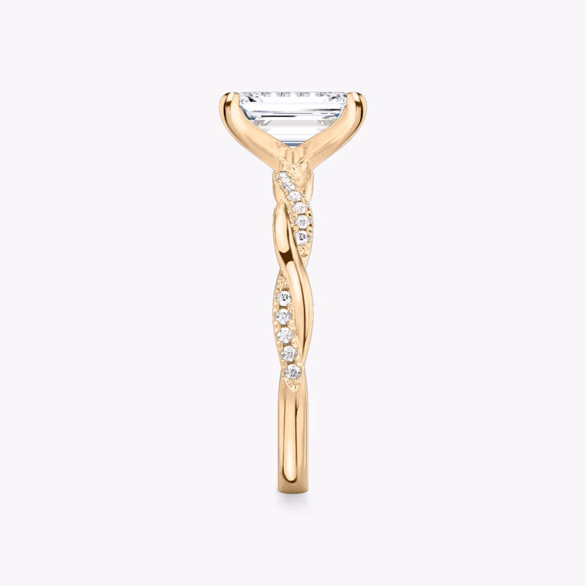 The Twisted Classic | Emerald | 14k | Rose Gold | bandAccent: Pavé | diamondOrientation: vertical | caratWeight: other