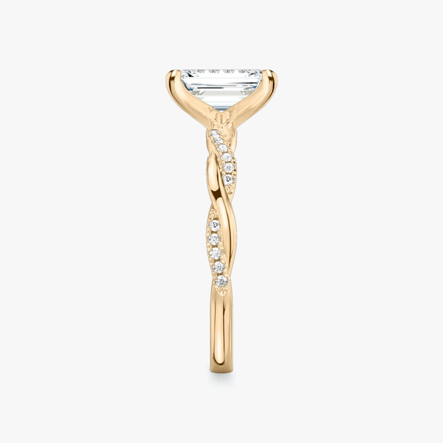 The Twisted Classic | Emerald | 14k | Rose Gold | bandAccent: Pavé | diamondOrientation: vertical | caratWeight: other
