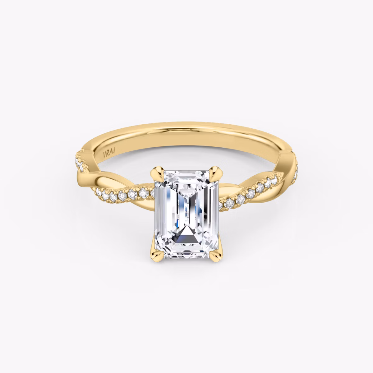 The Twisted Classic | Emerald | 18k | Yellow Gold | bandAccent: Pavé | diamondOrientation: vertical | caratWeight: other