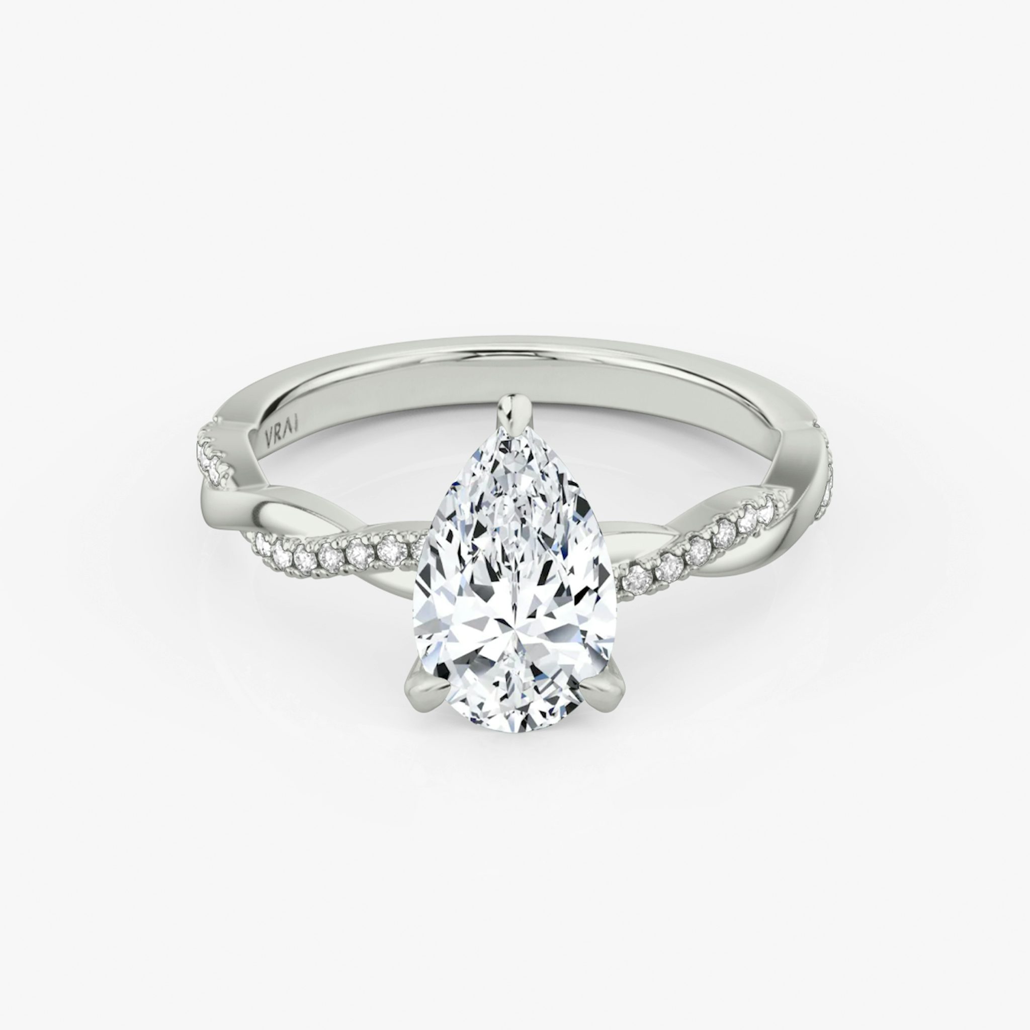 The Twisted Classic | Pear | Platinum | bandAccent: Pavé | diamondOrientation: vertical | caratWeight: other