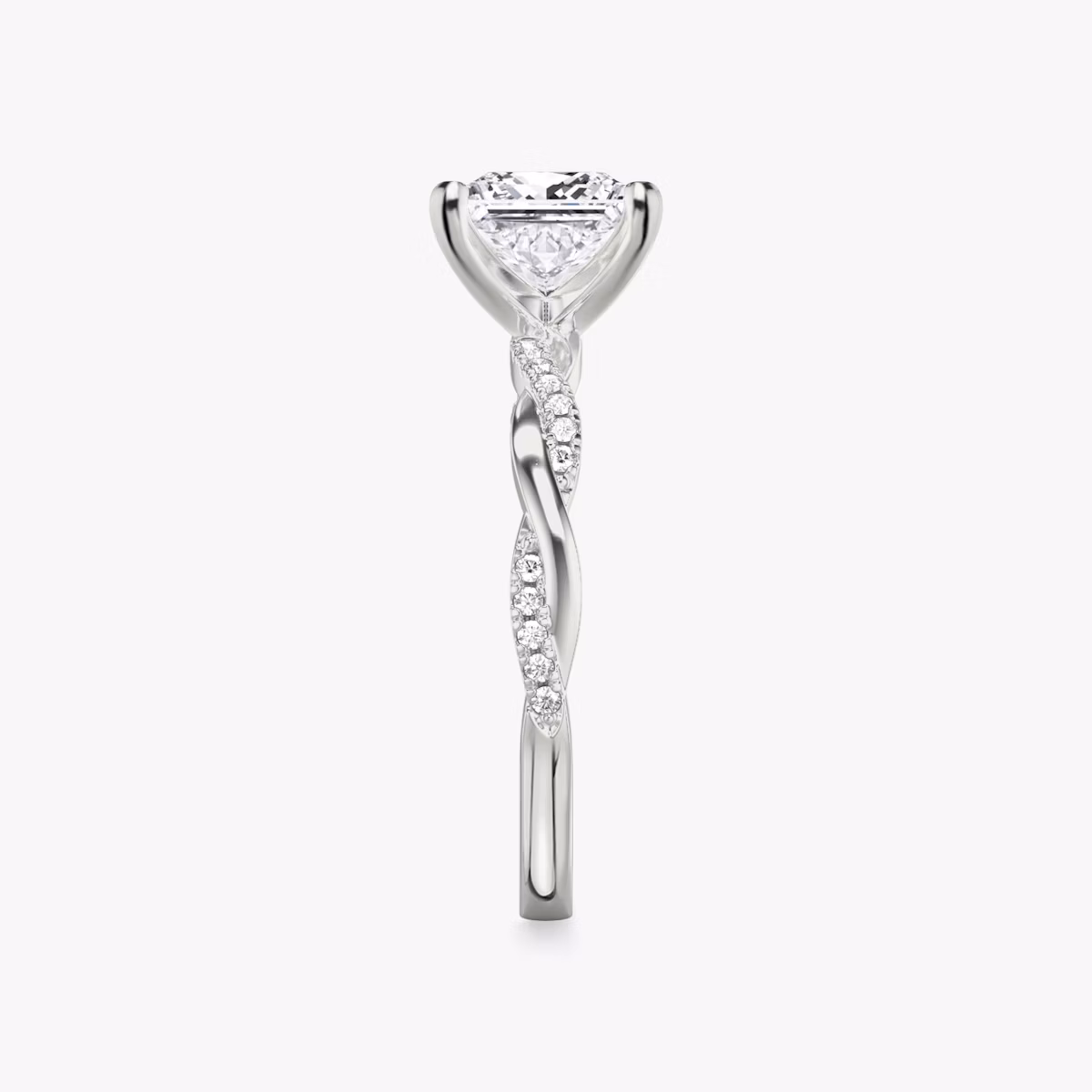 twisted classic engagement ring princess pave white gold side view