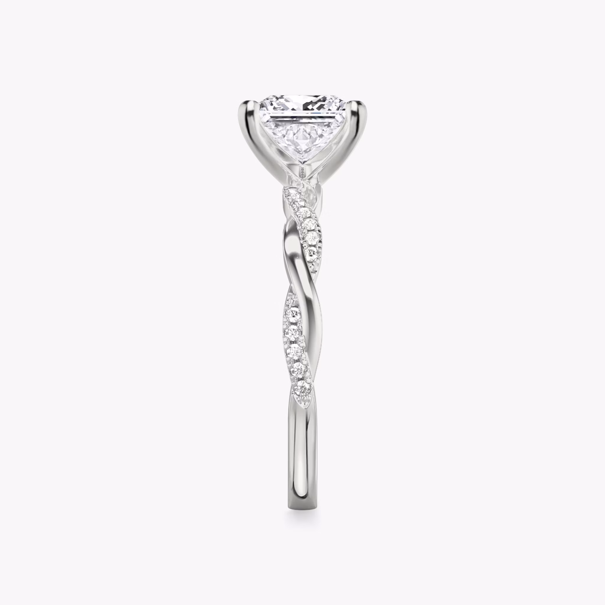 twisted classic engagement ring princess pave white gold side view