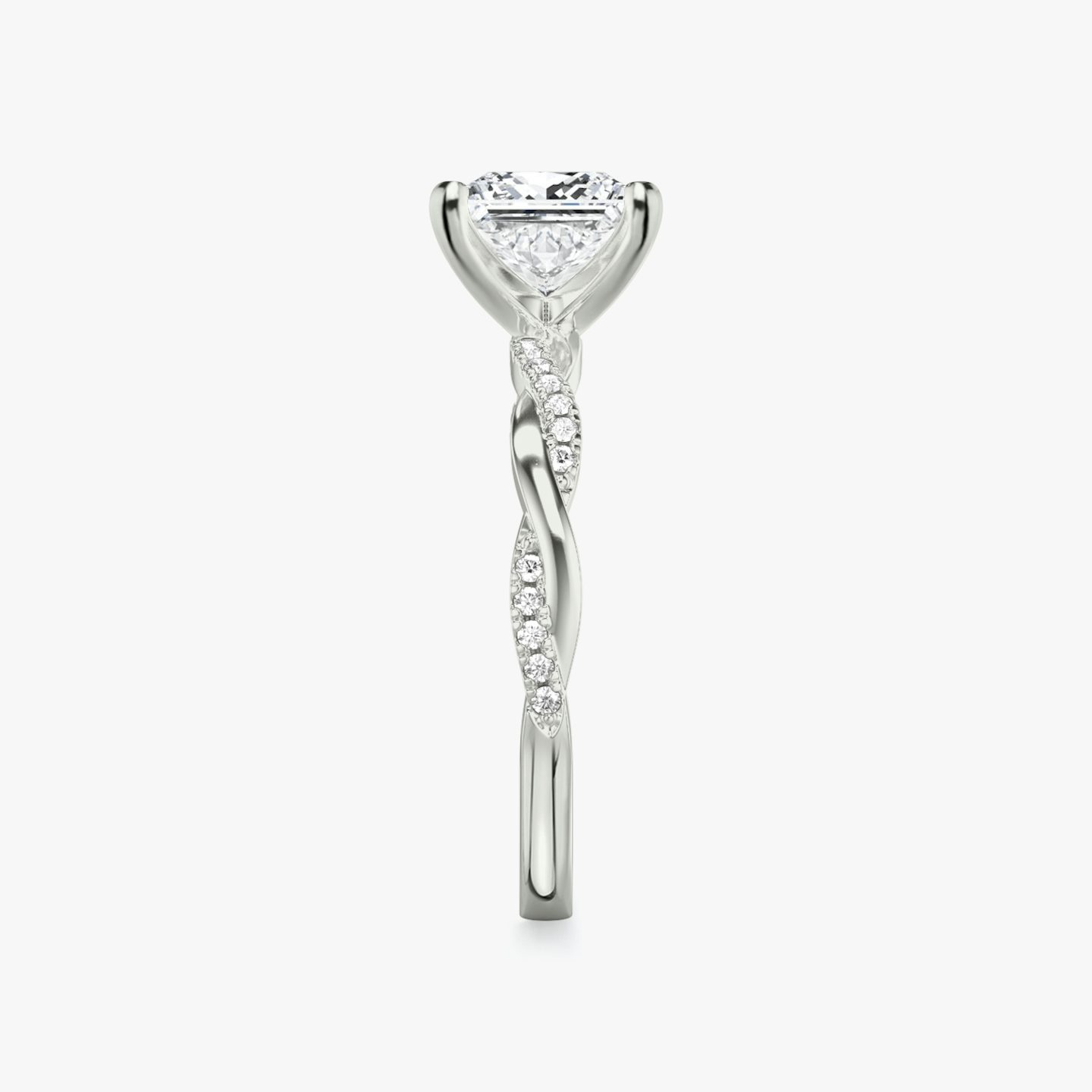 twisted classic engagement ring princess pave white gold side view
