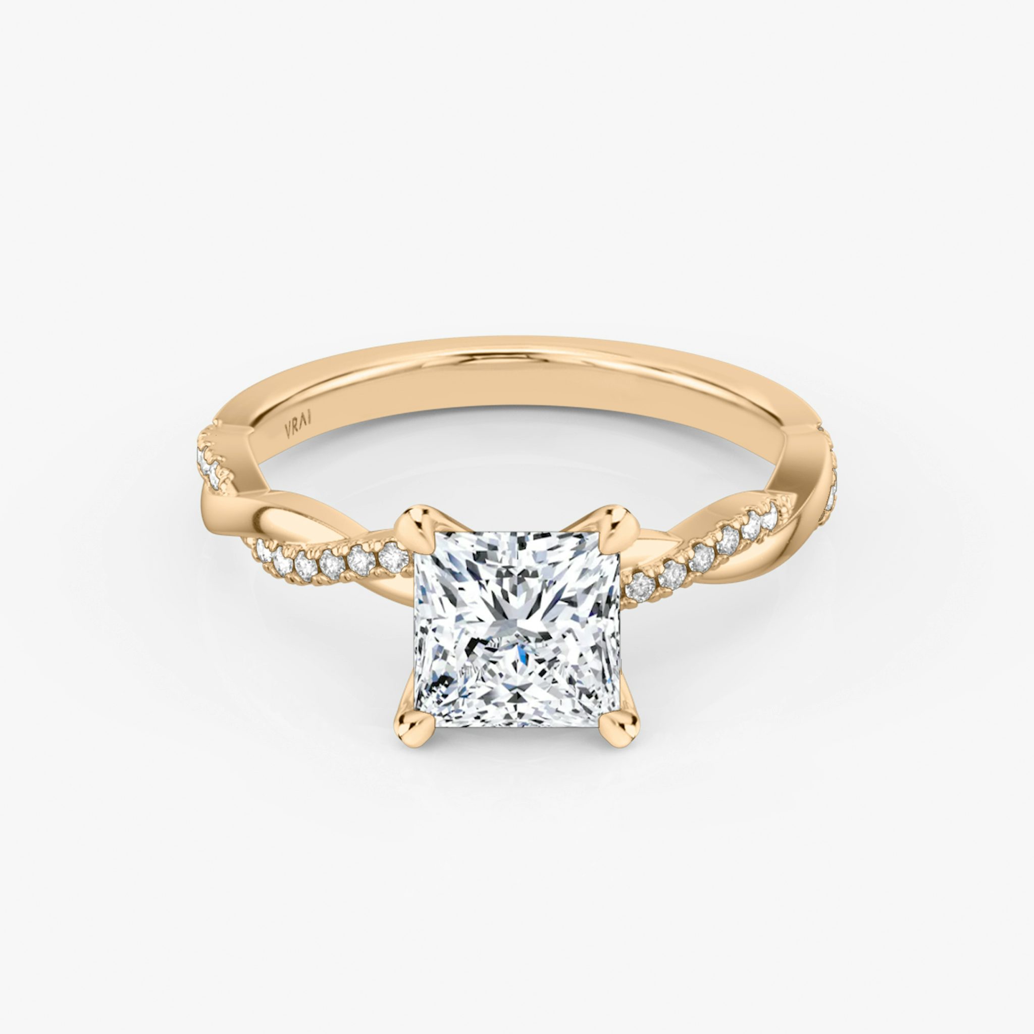 The Twisted Classic | Princess | 14k | Rose Gold | bandAccent: Pavé | diamondOrientation: vertical | caratWeight: other