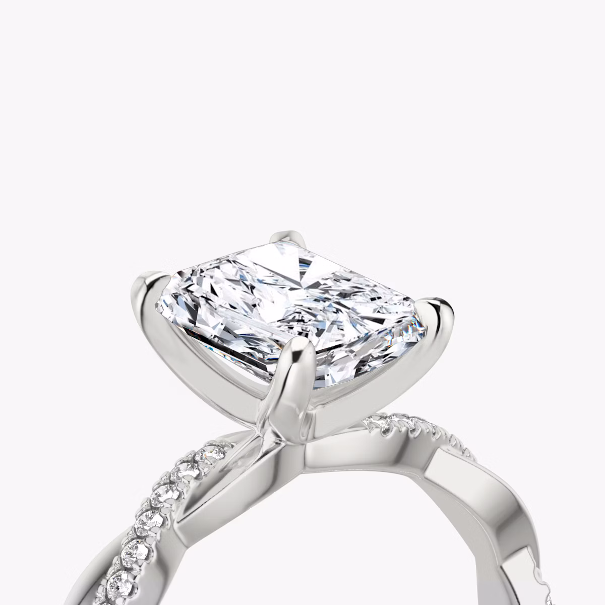 The Twisted Classic | Radiant | 18k | White Gold | bandAccent: Pavé | diamondOrientation: vertical | caratWeight: other