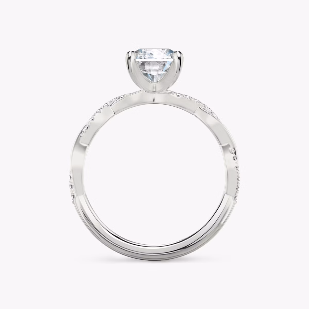 The Twisted Classic | Radiant | 18k | White Gold | bandAccent: Pavé | diamondOrientation: vertical | caratWeight: other