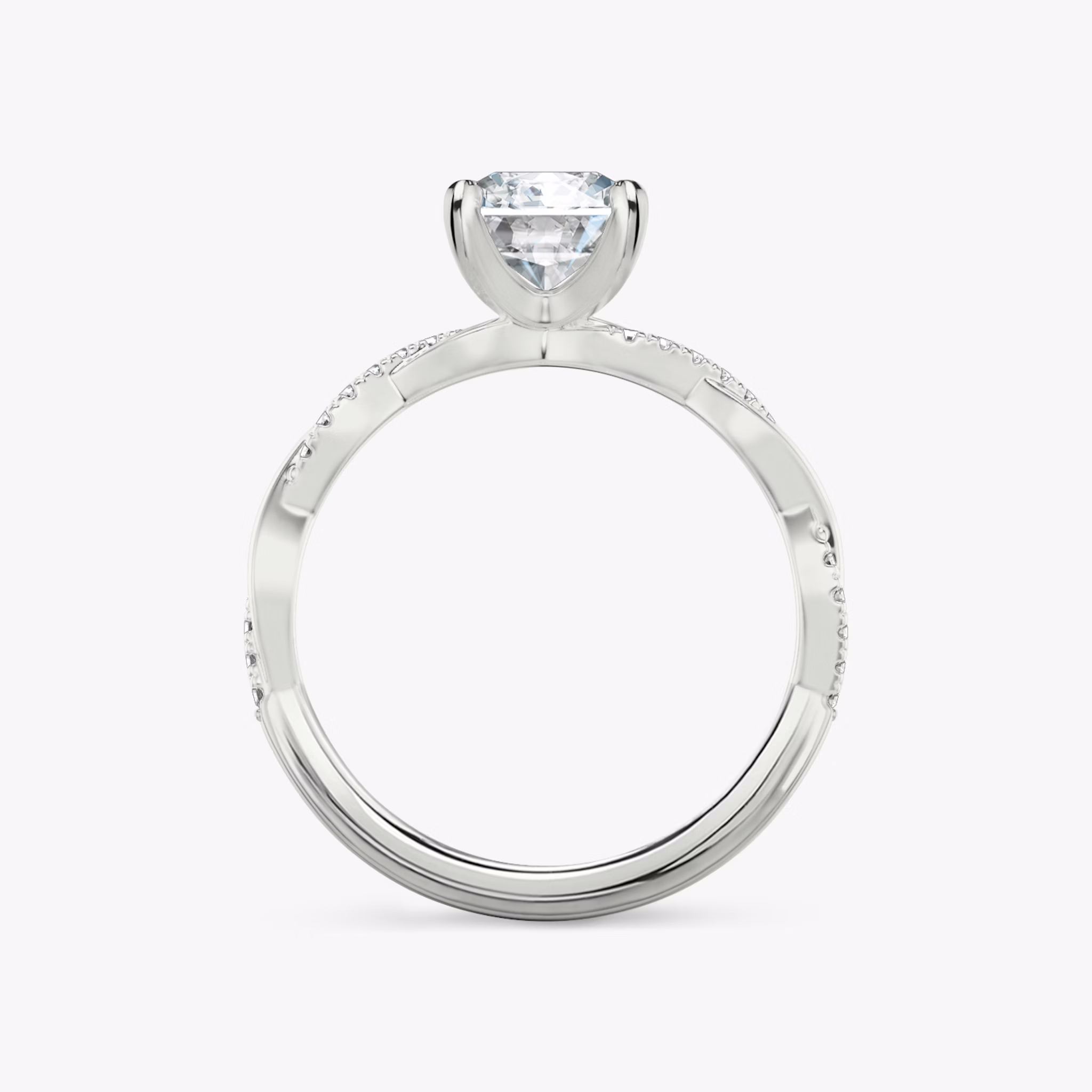 The Twisted Classic | Radiant | Platinum | bandAccent: Pavé | diamondOrientation: vertical | caratWeight: other