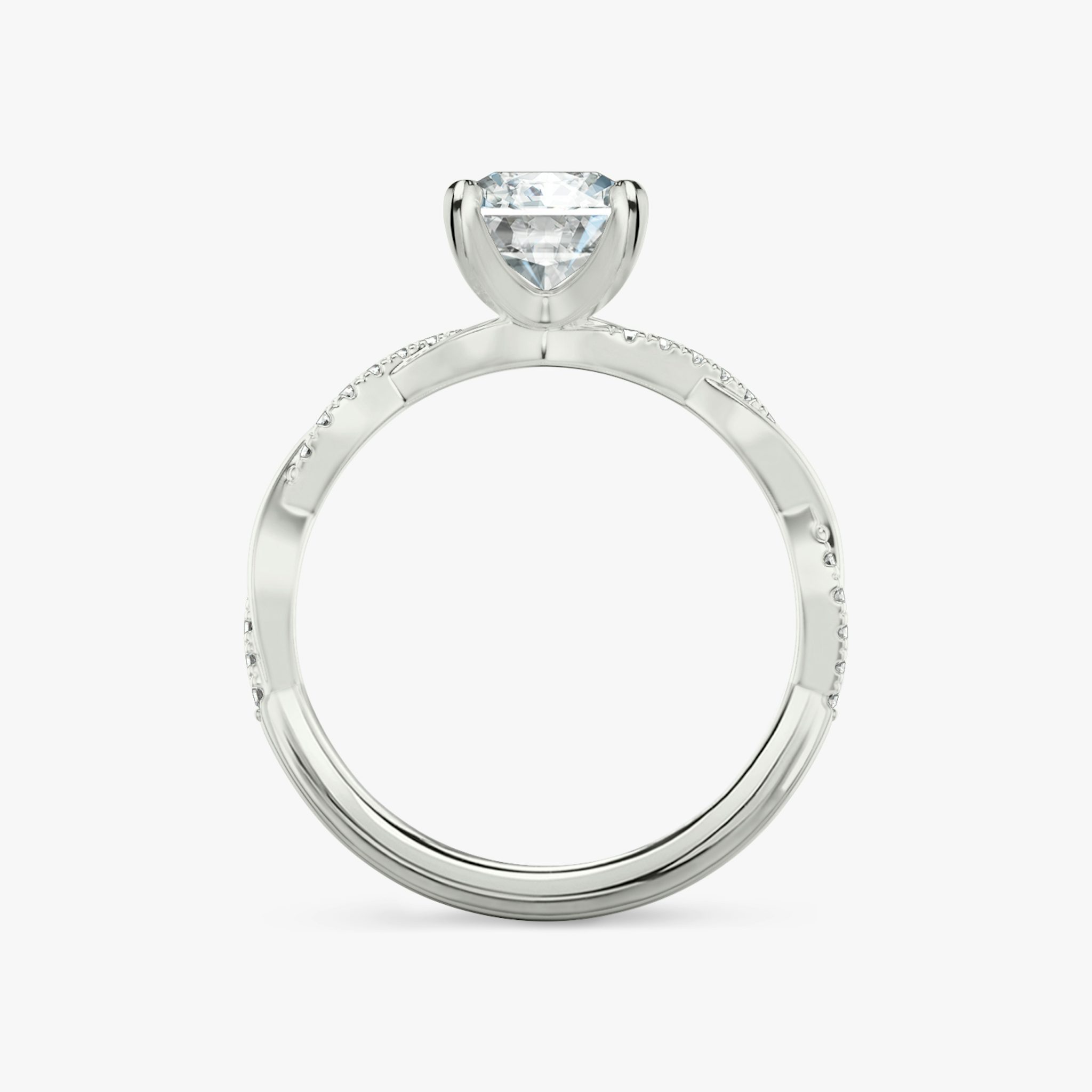 The Twisted Classic | Radiant | Platinum | bandAccent: Pavé | diamondOrientation: vertical | caratWeight: other