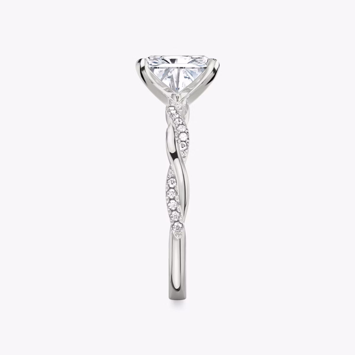 The Twisted Classic | Radiant | 18k | White Gold | bandAccent: Pavé | diamondOrientation: vertical | caratWeight: other