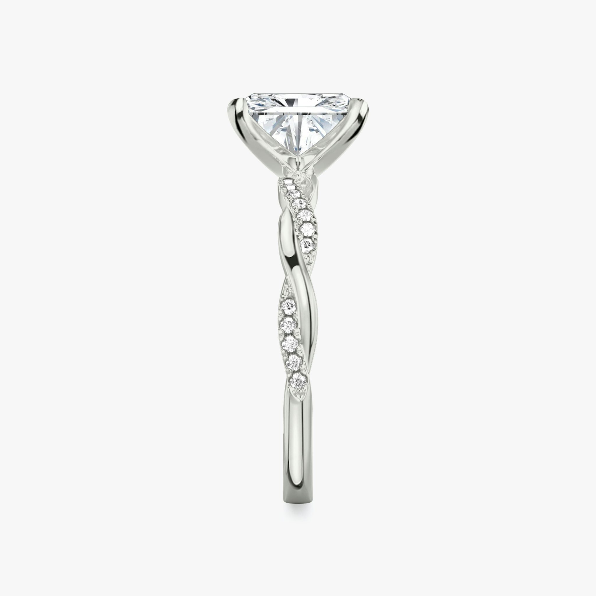 The Twisted Classic | Radiant | Platinum | bandAccent: Pavé | diamondOrientation: vertical | caratWeight: other