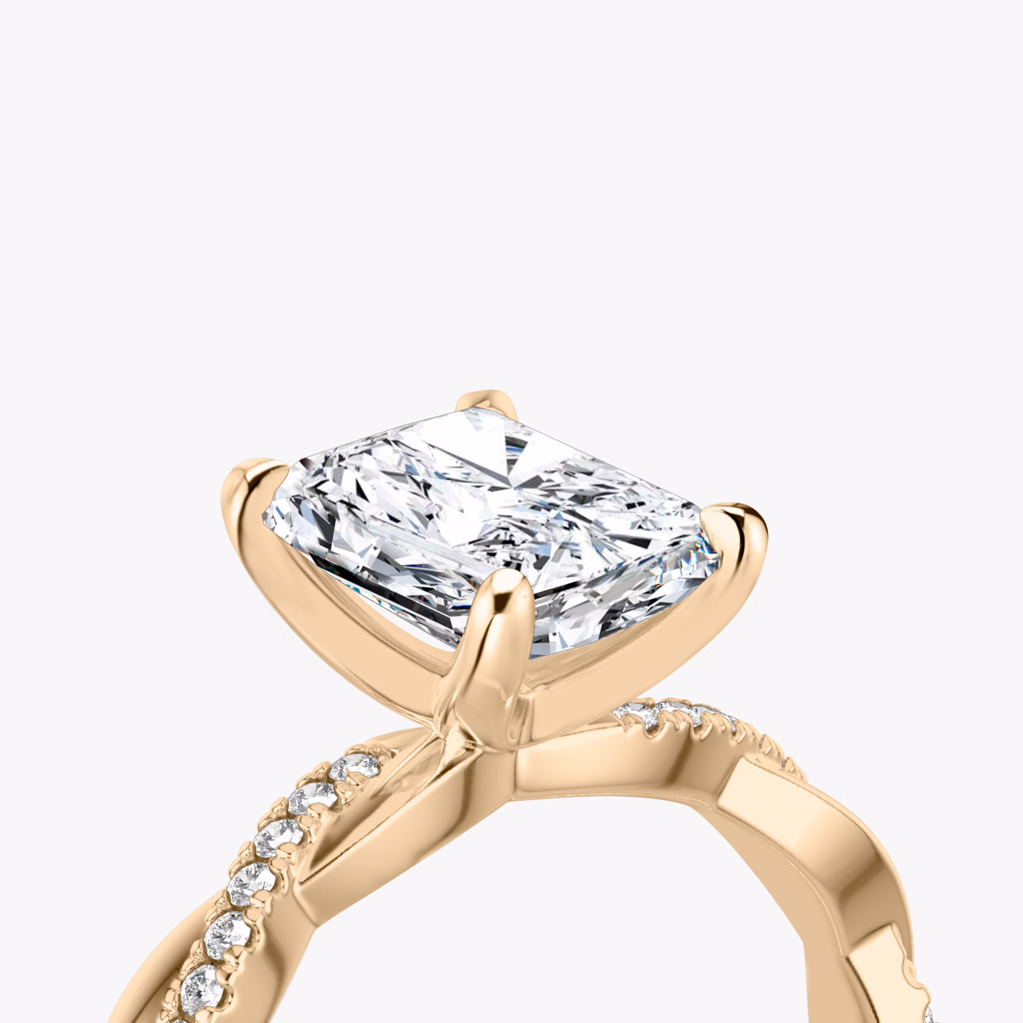 The Twisted Classic | Radiant | 14k | Rose Gold | bandAccent: Pavé | diamondOrientation: vertical | caratWeight: other