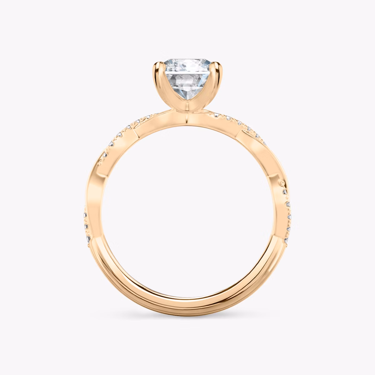 The Twisted Classic | Radiant | 14k | Rose Gold | bandAccent: Pavé | diamondOrientation: vertical | caratWeight: other