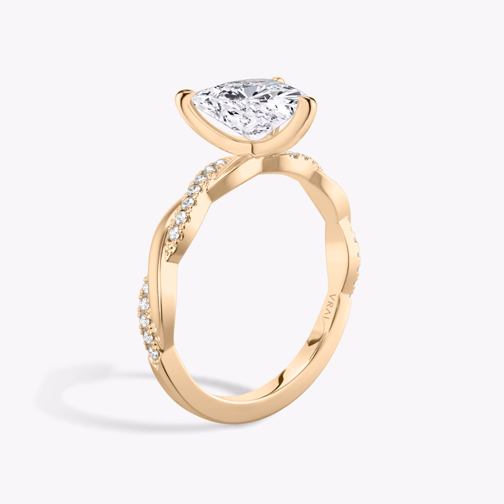 The Twisted Classic | Trillion | 14k | Rose Gold | bandAccent: Pavé | diamondOrientation: vertical | caratWeight: other