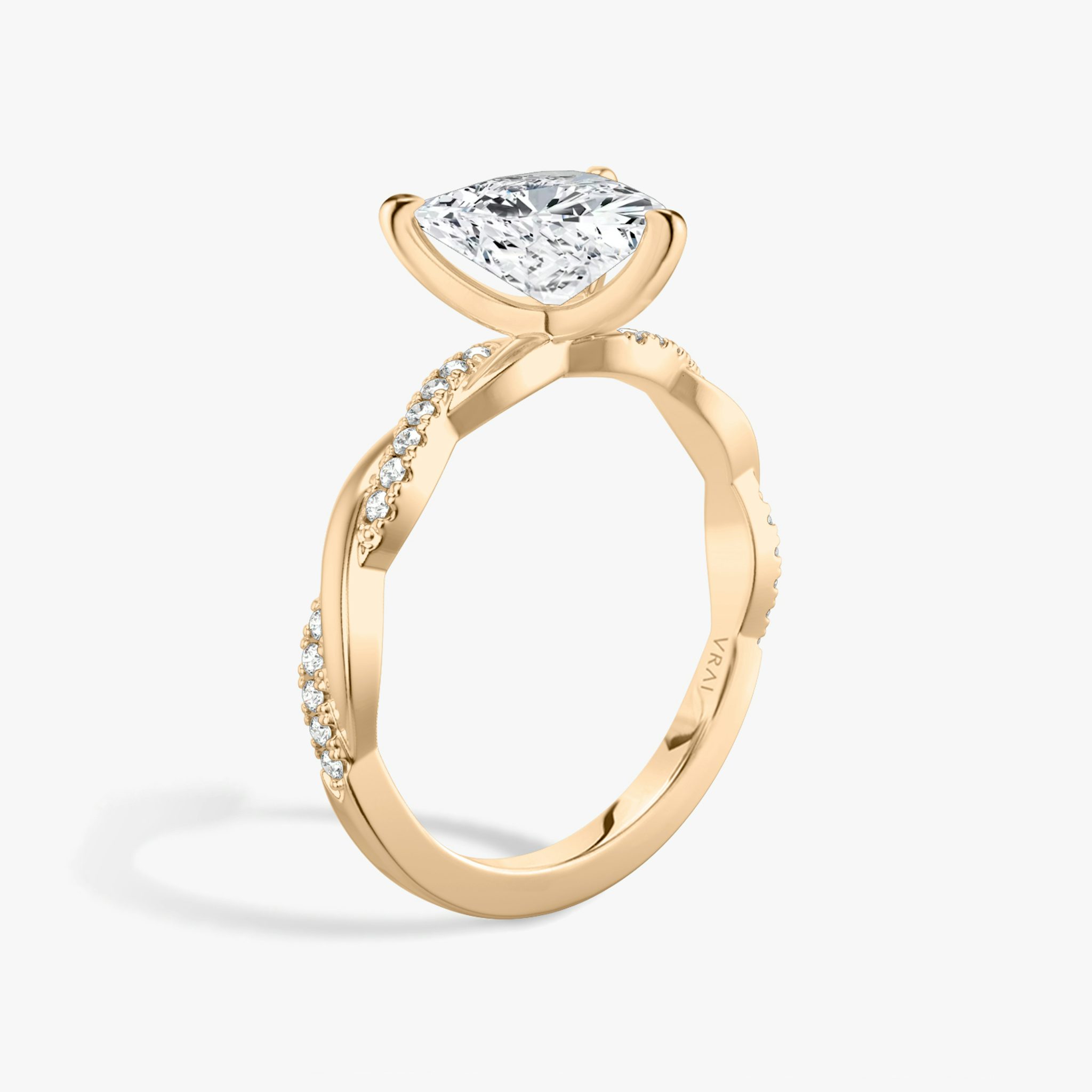 The Twisted Classic | Trillion | 14k | Rose Gold | bandAccent: Pavé | diamondOrientation: vertical | caratWeight: other