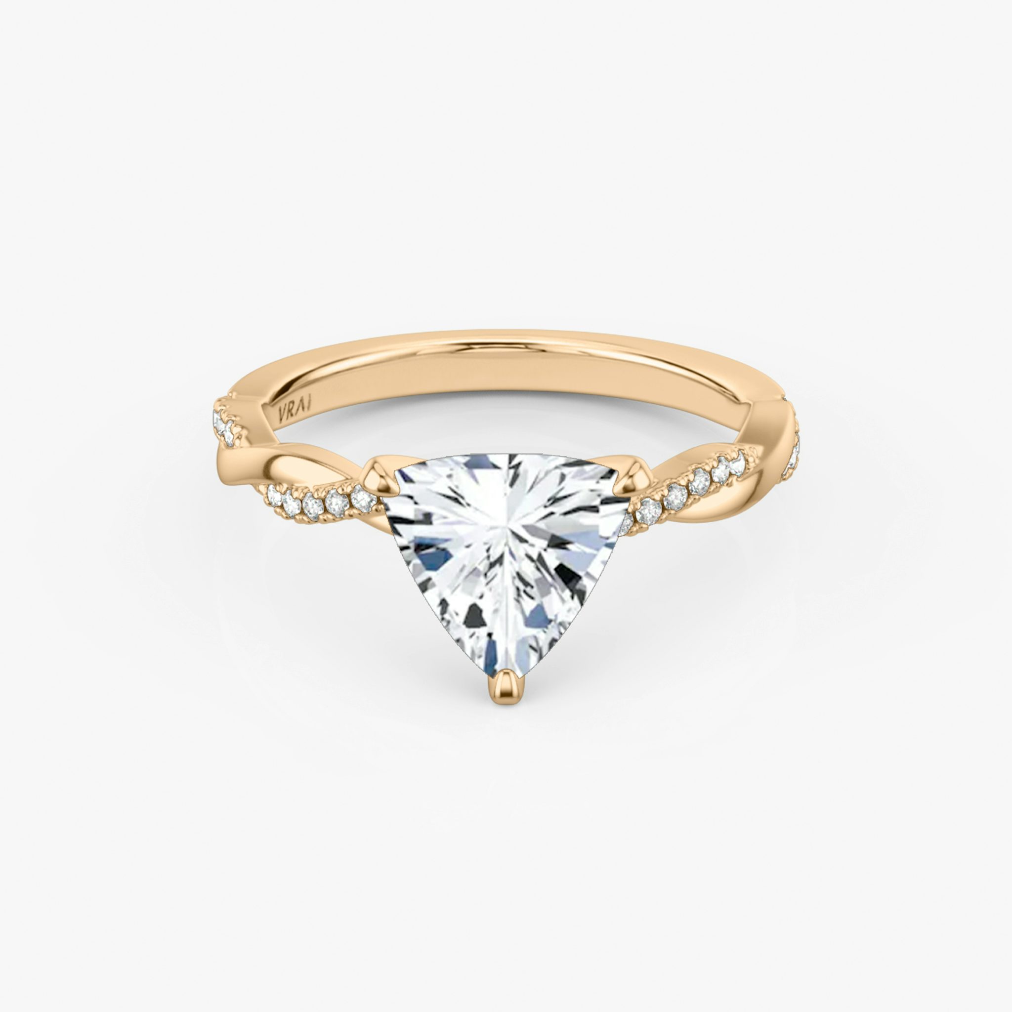 The Twisted Classic | Trillion | 14k | Rose Gold | bandAccent: Pavé | diamondOrientation: vertical | caratWeight: other