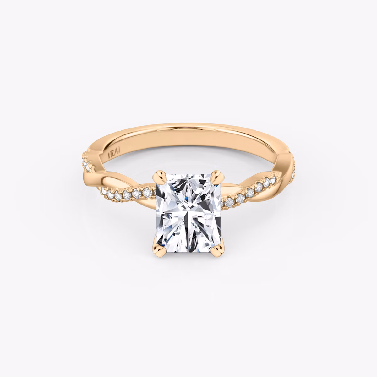 The Twisted Classic | Radiant | 14k | Rose Gold | bandAccent: Pavé | diamondOrientation: vertical | caratWeight: other