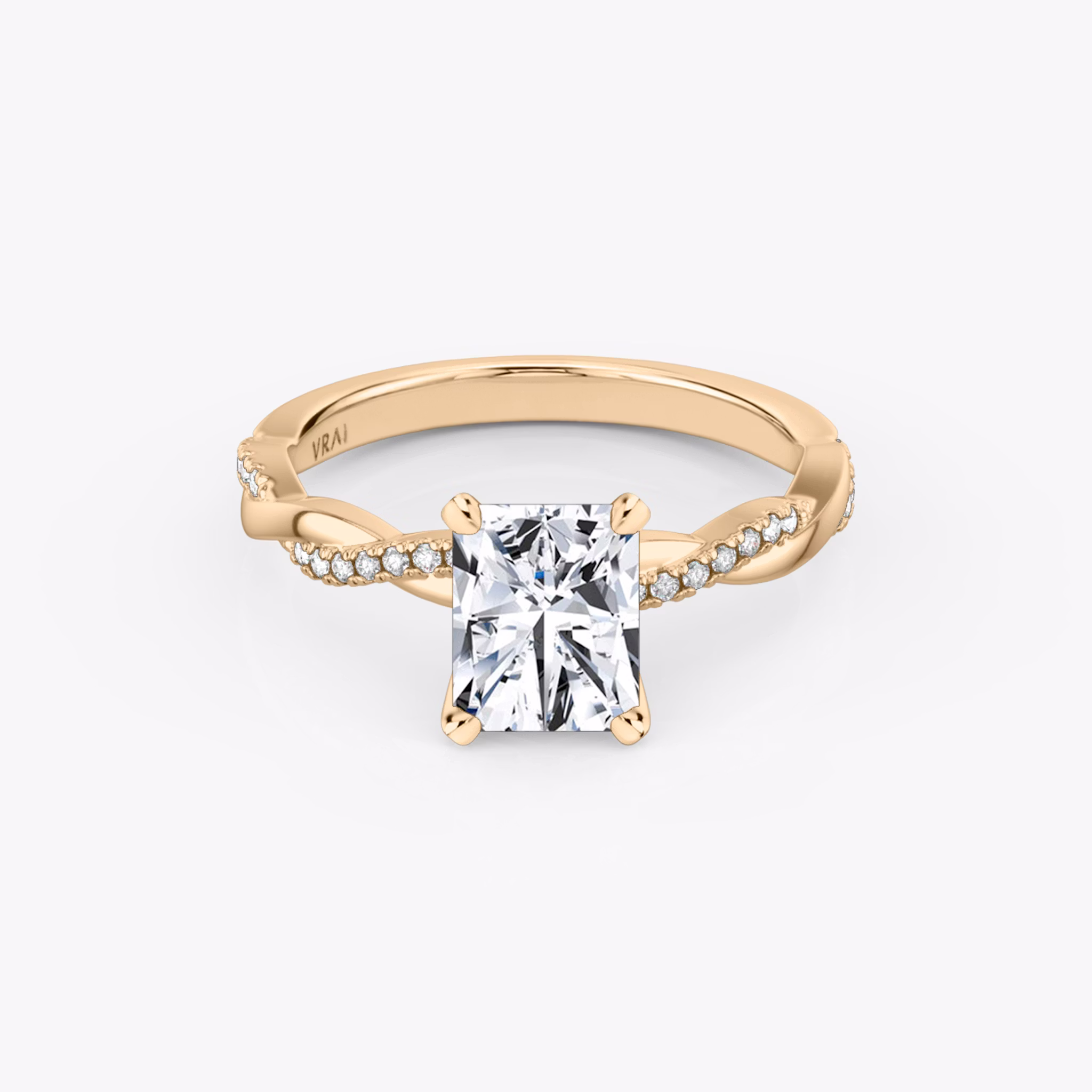 The Twisted Classic | Radiant | 14k | Rose Gold | bandAccent: Pavé | diamondOrientation: vertical | caratWeight: other
