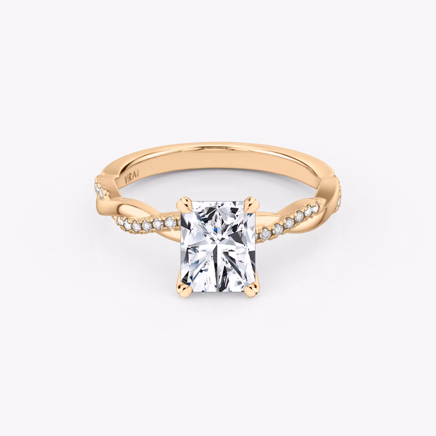 The Twisted Classic | Radiant | 14k | Rose Gold | bandAccent: Pavé | diamondOrientation: vertical | caratWeight: other