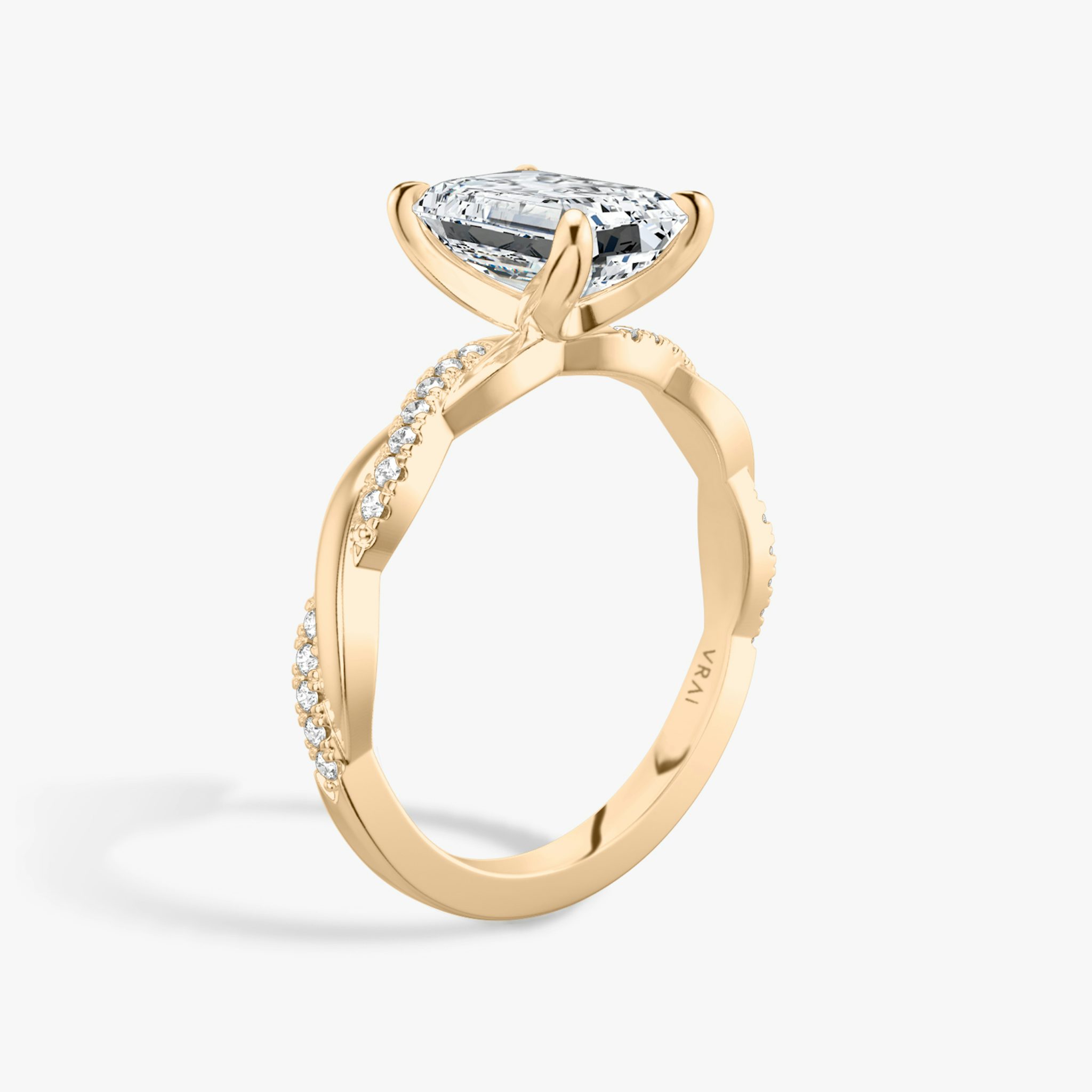 The Twisted Classic | Emerald | 14k | Rose Gold | bandAccent: Pavé | diamondOrientation: vertical | caratWeight: other