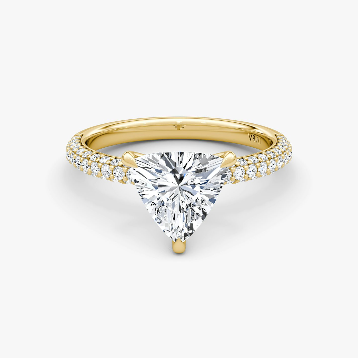 Bague de fiançailles Pavé Dome | Trillion | 18k | Or jaune | bandAccent: Pavé | diamondOrientation: vertical | caratWeight: other