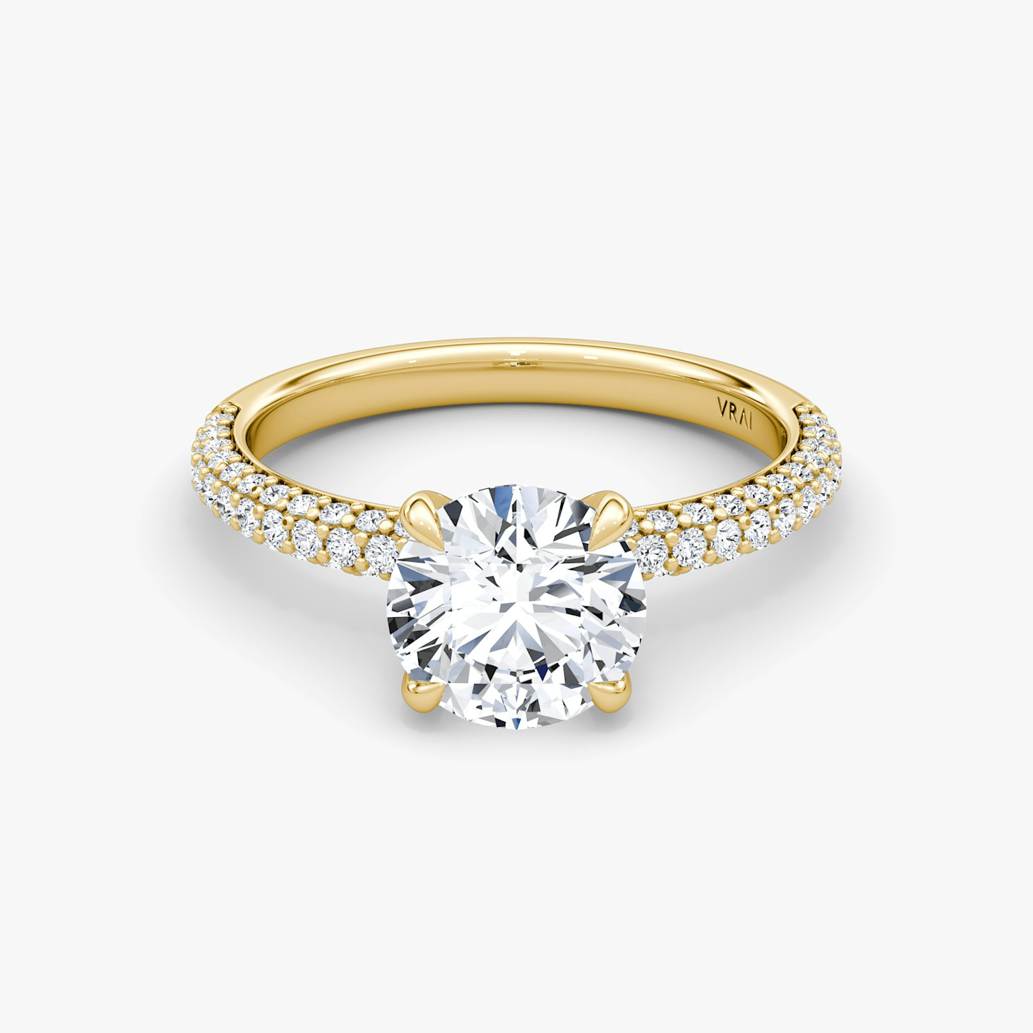 The Pavé Dome | Round Brilliant | 18k | Yellow Gold | bandAccent: Pavé | caratWeight: 2.0ct | diamondOrientation: vertical