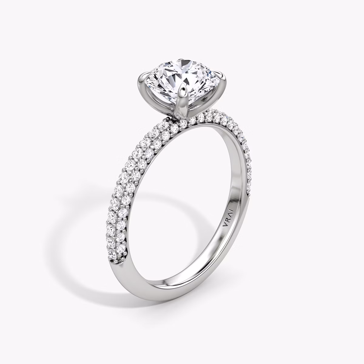 The Pavé Dome | Round Brilliant | 18k | White Gold | bandAccent: Pavé | caratWeight: other | diamondOrientation: vertical