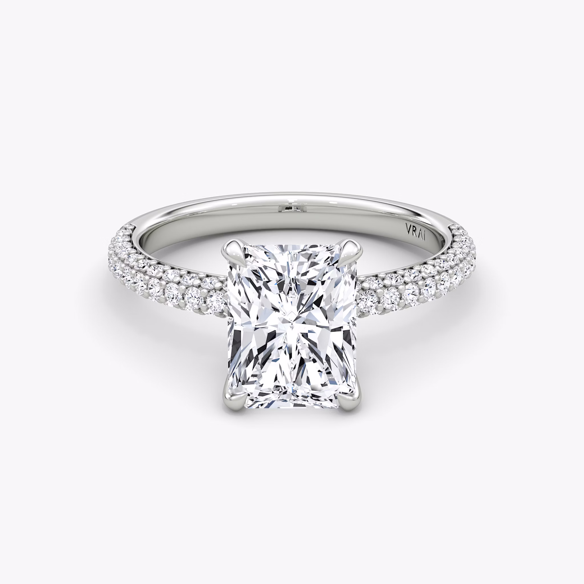 The Pavé Dome | Radiant | 18k | White Gold | bandAccent: Pavé | diamondOrientation: vertical | caratWeight: other
