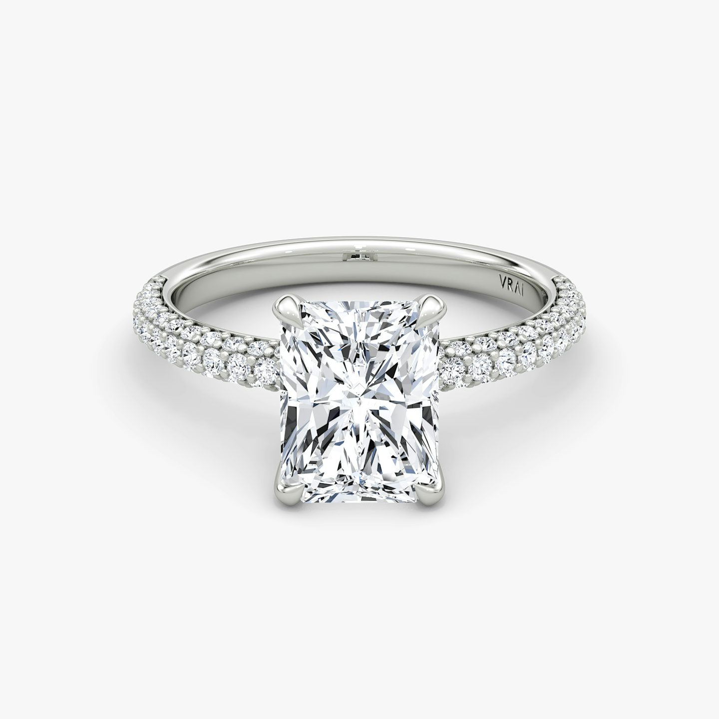 The Pavé Dome | Radiant | Platinum | bandAccent: Pavé | diamondOrientation: vertical | caratWeight: other