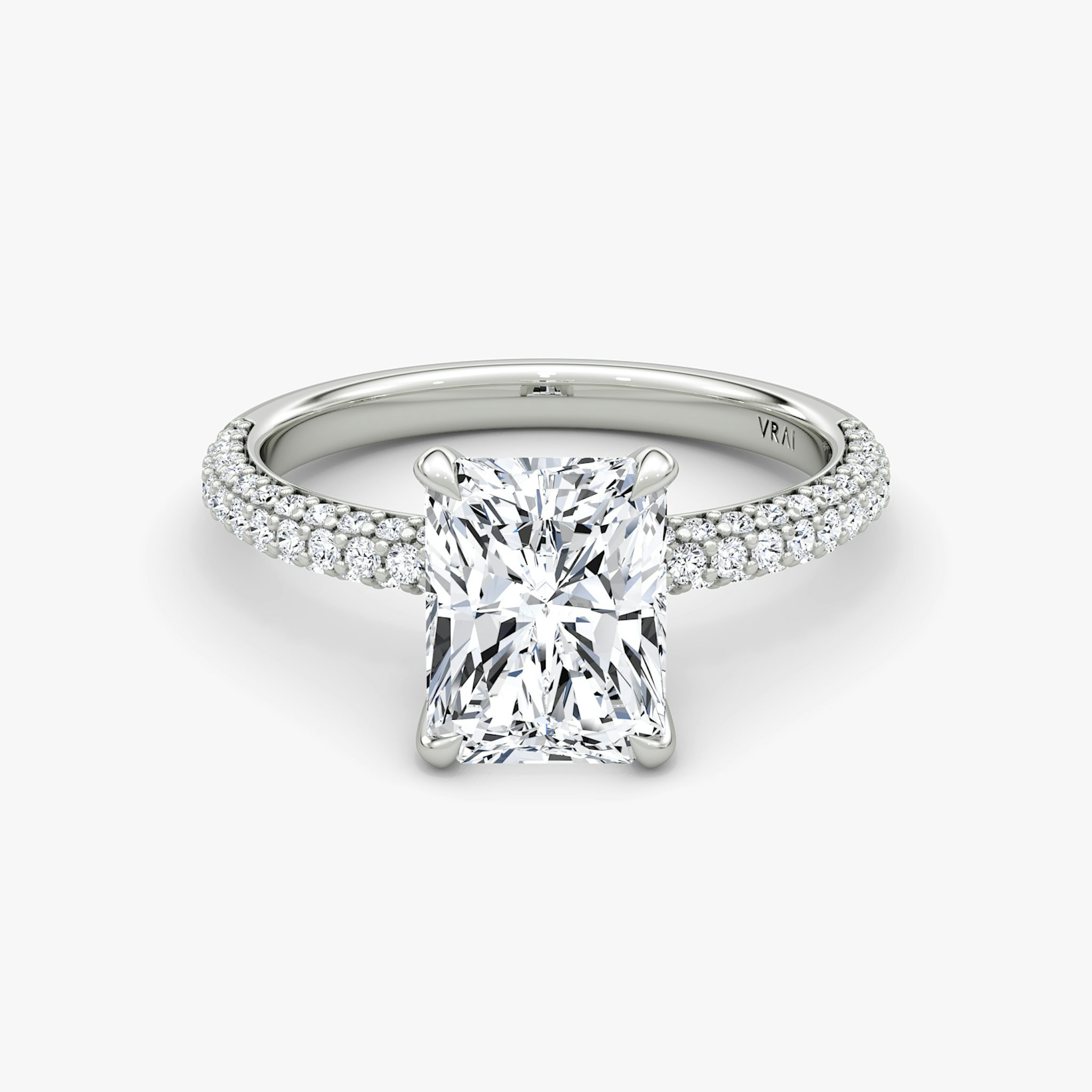 The Pavé Dome | Radiant | 18k | White Gold | bandAccent: Pavé | diamondOrientation: vertical | caratWeight: other