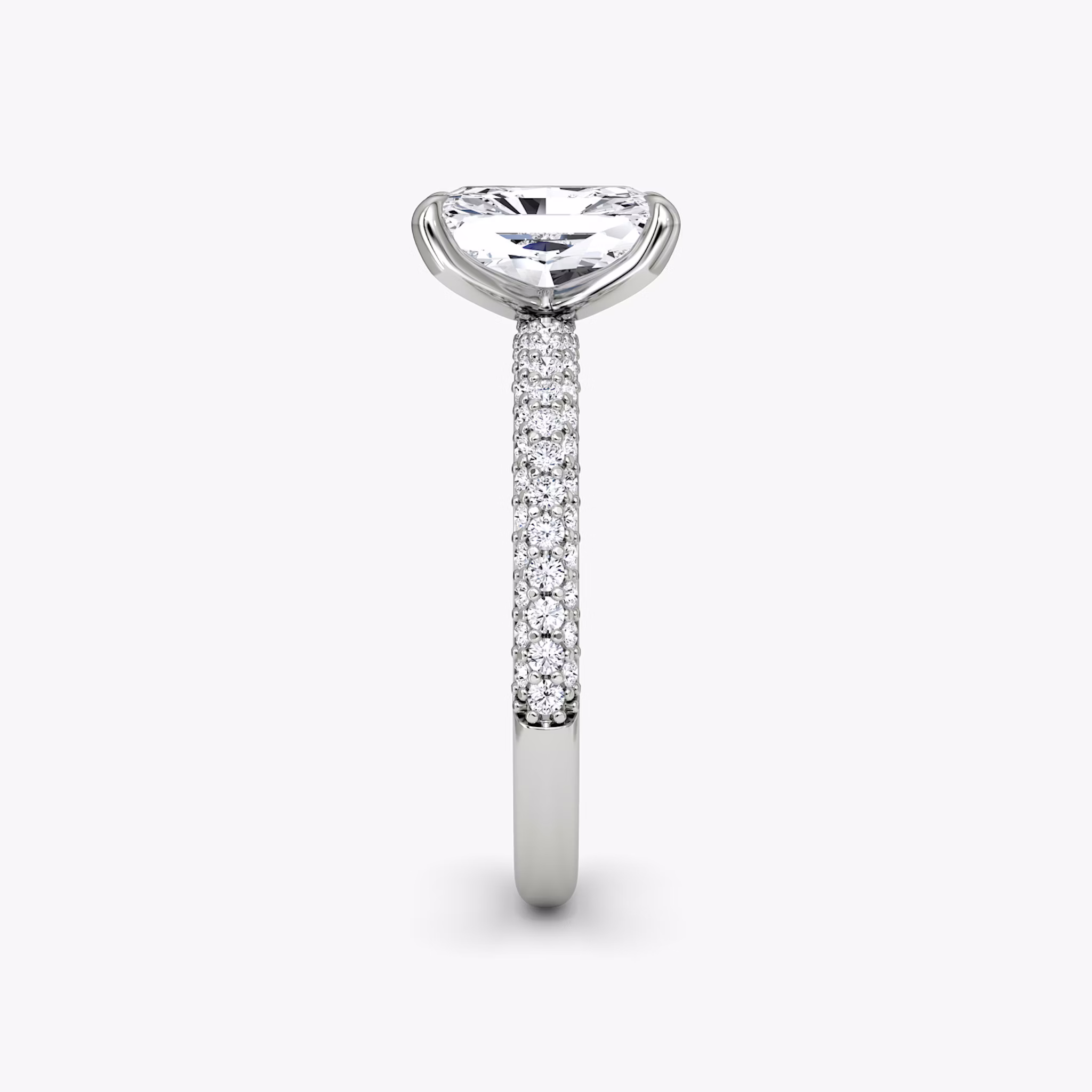 The Pavé Dome | Radiant | 18k | White Gold | bandAccent: Pavé | diamondOrientation: vertical | caratWeight: other