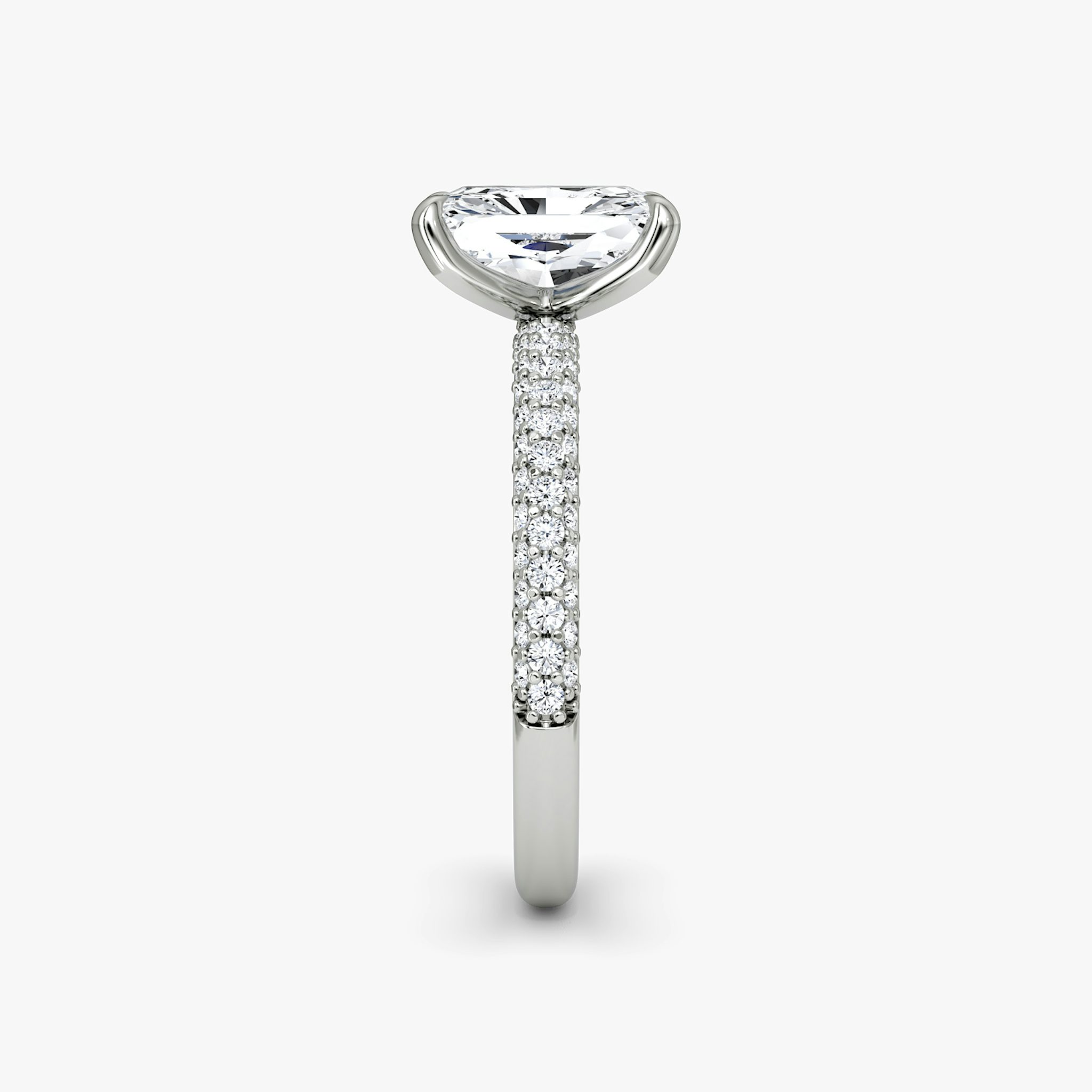 The Pavé Dome | Radiant | 18k | White Gold | bandAccent: Pavé | diamondOrientation: vertical | caratWeight: other