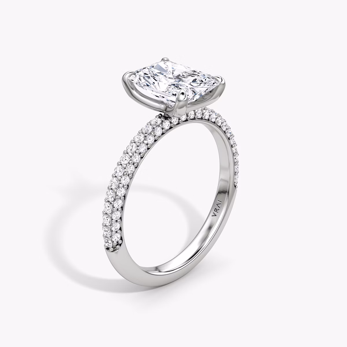 The Pavé Dome | Radiant | Platinum | bandAccent: Pavé | diamondOrientation: vertical | caratWeight: other
