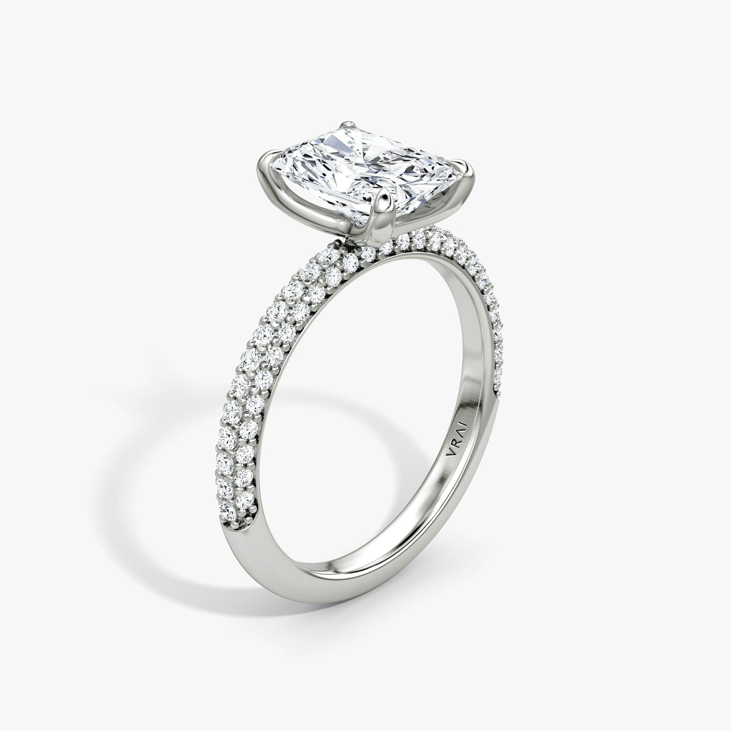 The Pavé Dome | Radiant | Platinum | bandAccent: Pavé | diamondOrientation: vertical | caratWeight: other