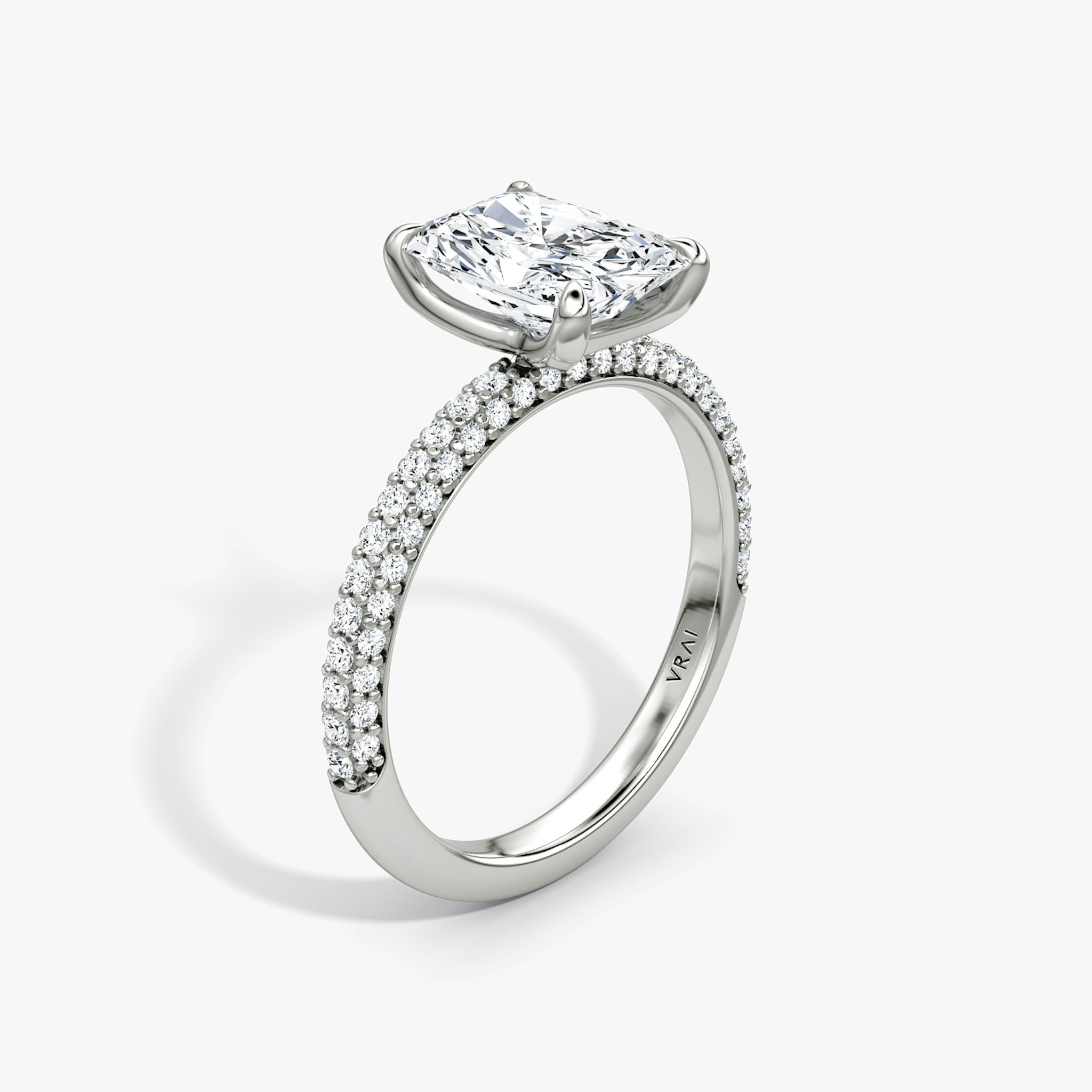 The Pavé Dome | Radiant | 18k | White Gold | bandAccent: Pavé | diamondOrientation: vertical | caratWeight: other