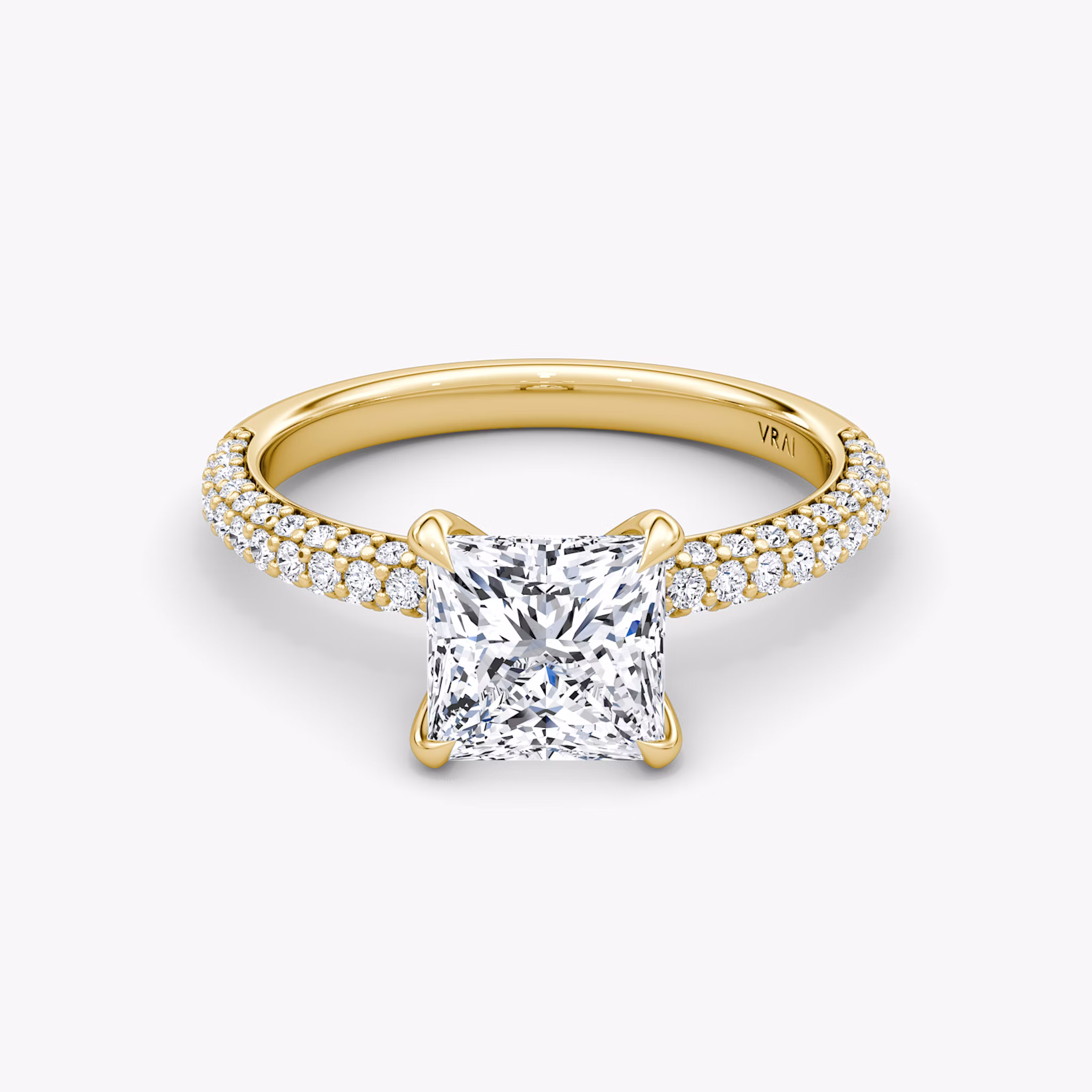 The Pavé Dome | Princess | 18k | Yellow Gold | bandAccent: Pavé | diamondOrientation: vertical | caratWeight: other