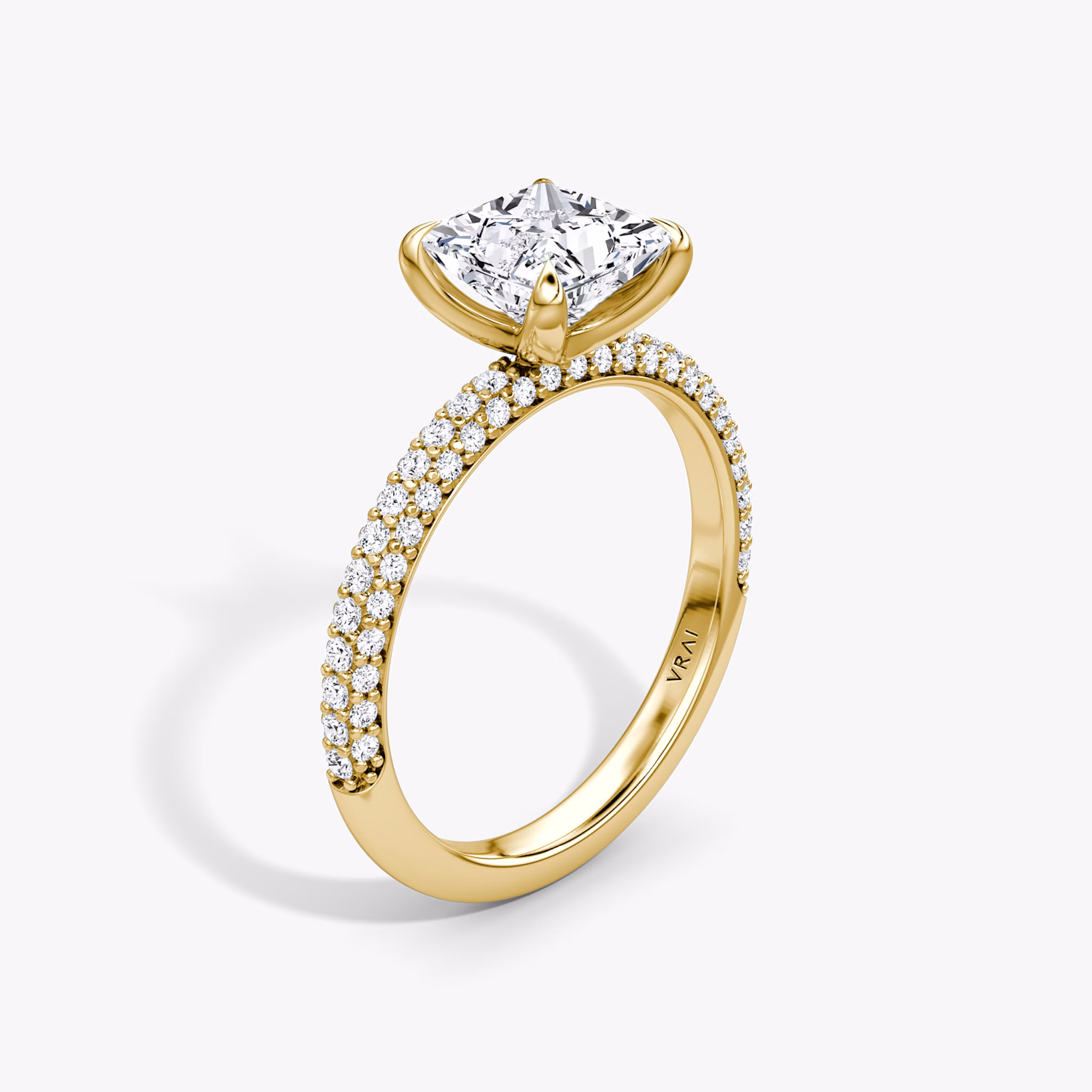 The Pavé Dome | Princess | 18k | Yellow Gold | bandAccent: Pavé | diamondOrientation: vertical | caratWeight: other